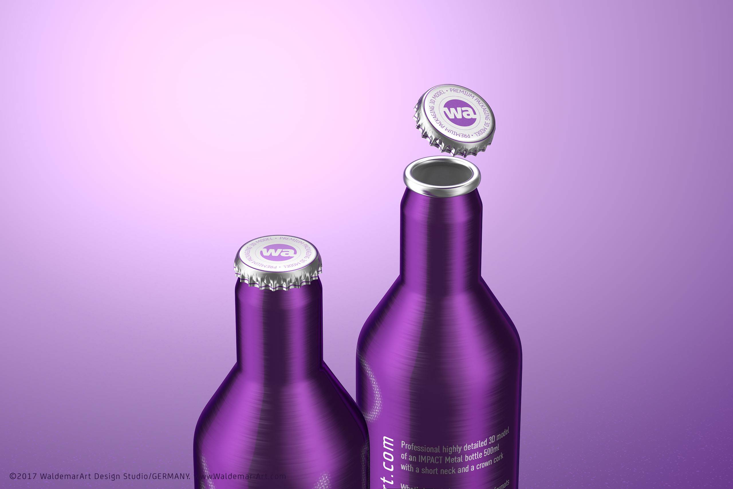 Impact Ball/Rexam metal bottles (short neck) 330 and 500ml packaging 3d model pack