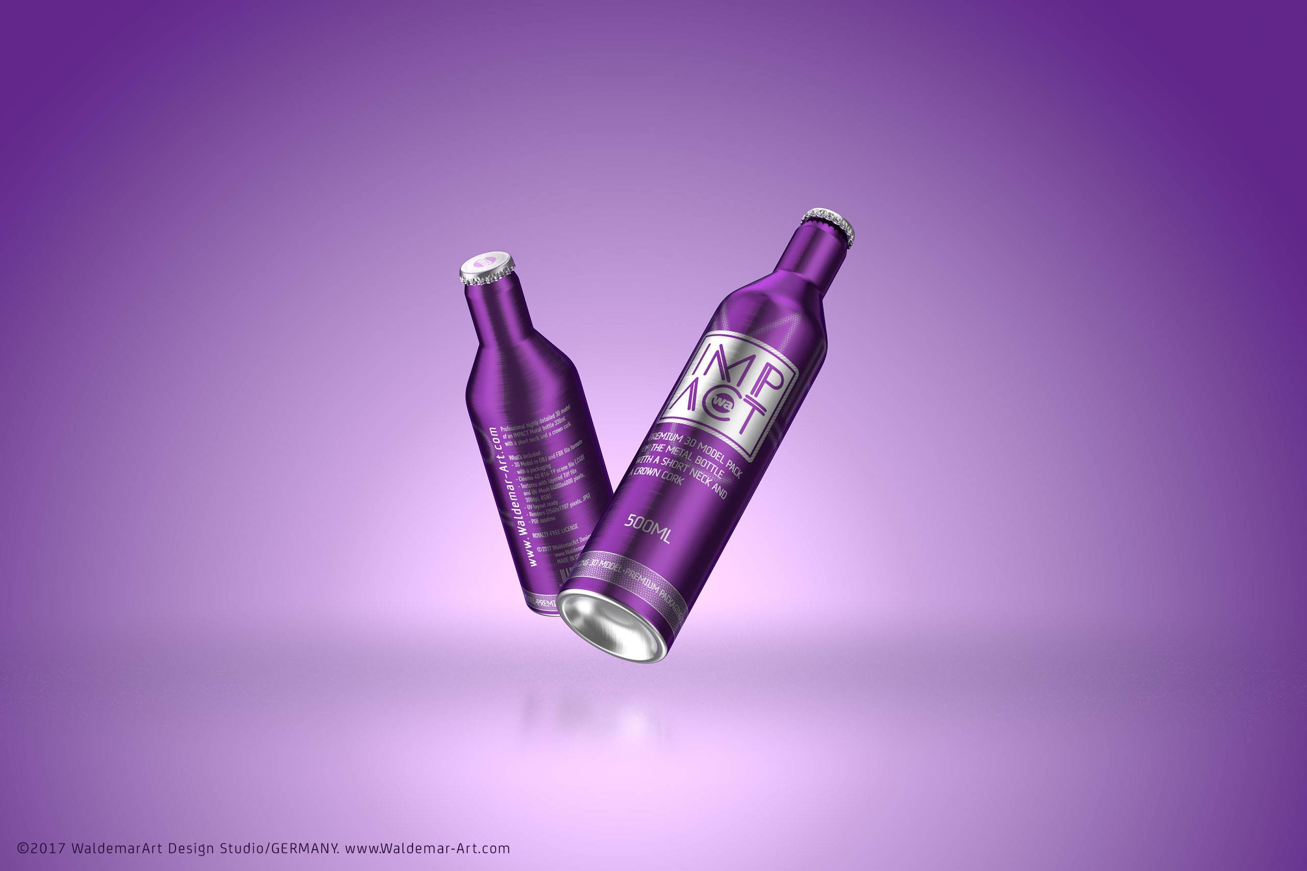 Impact Ball/Rexam metal bottles (short neck) 330 and 500ml packaging 3d model pack