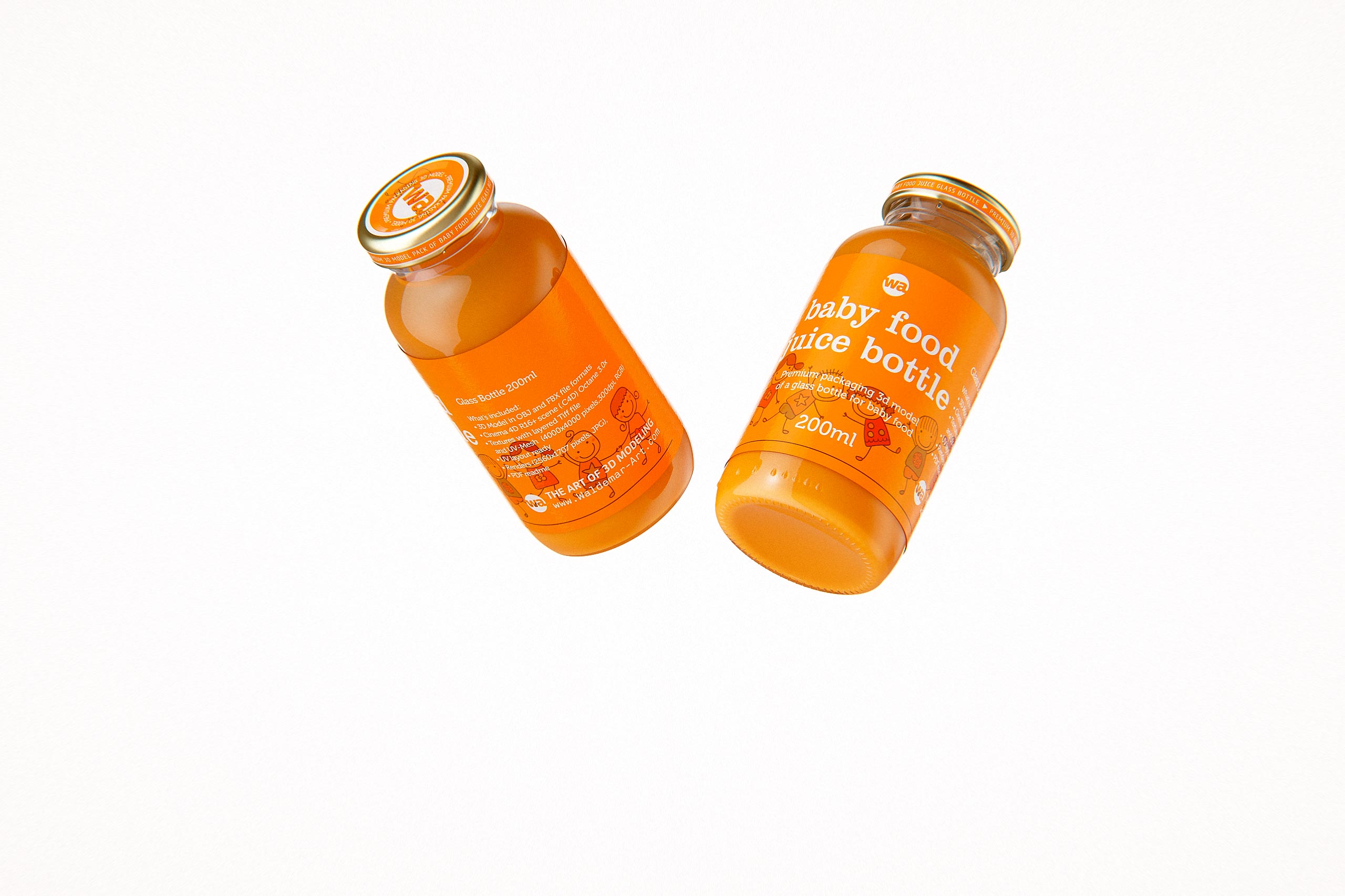 Packaging 3D model of Baby Food Juice Glass Bottle 200ml