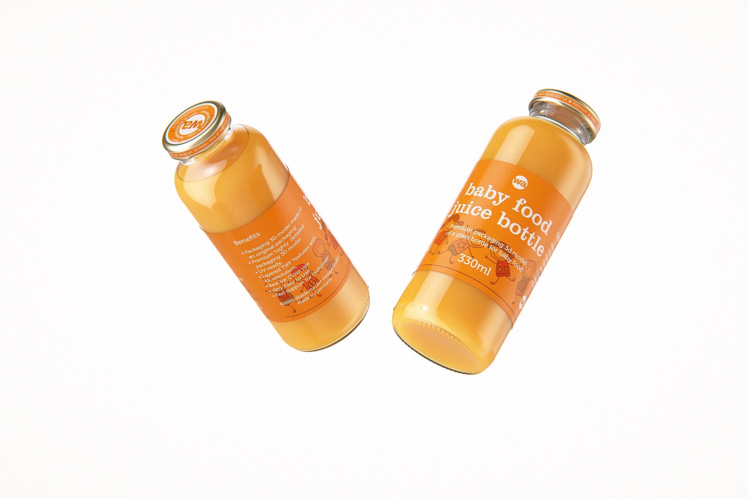 Packaging 3D model of Baby Food Juice Glass Bottle 330ml