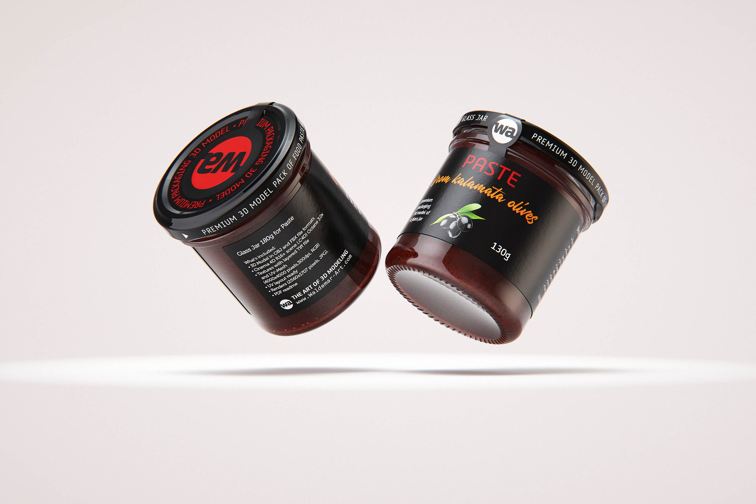 Kalamata Olive Spread (Paste) 130g glass jar packaging 3d model