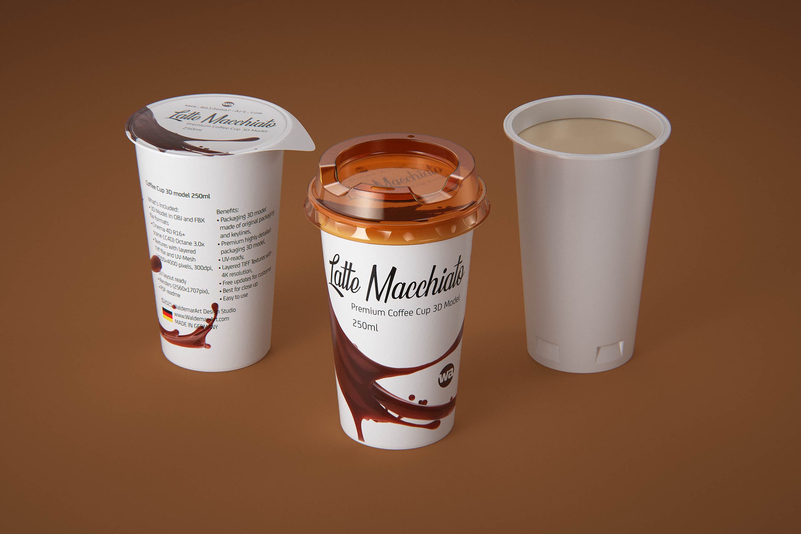 Latte Macchiato Coffee Cup 250ml packaging 3D model