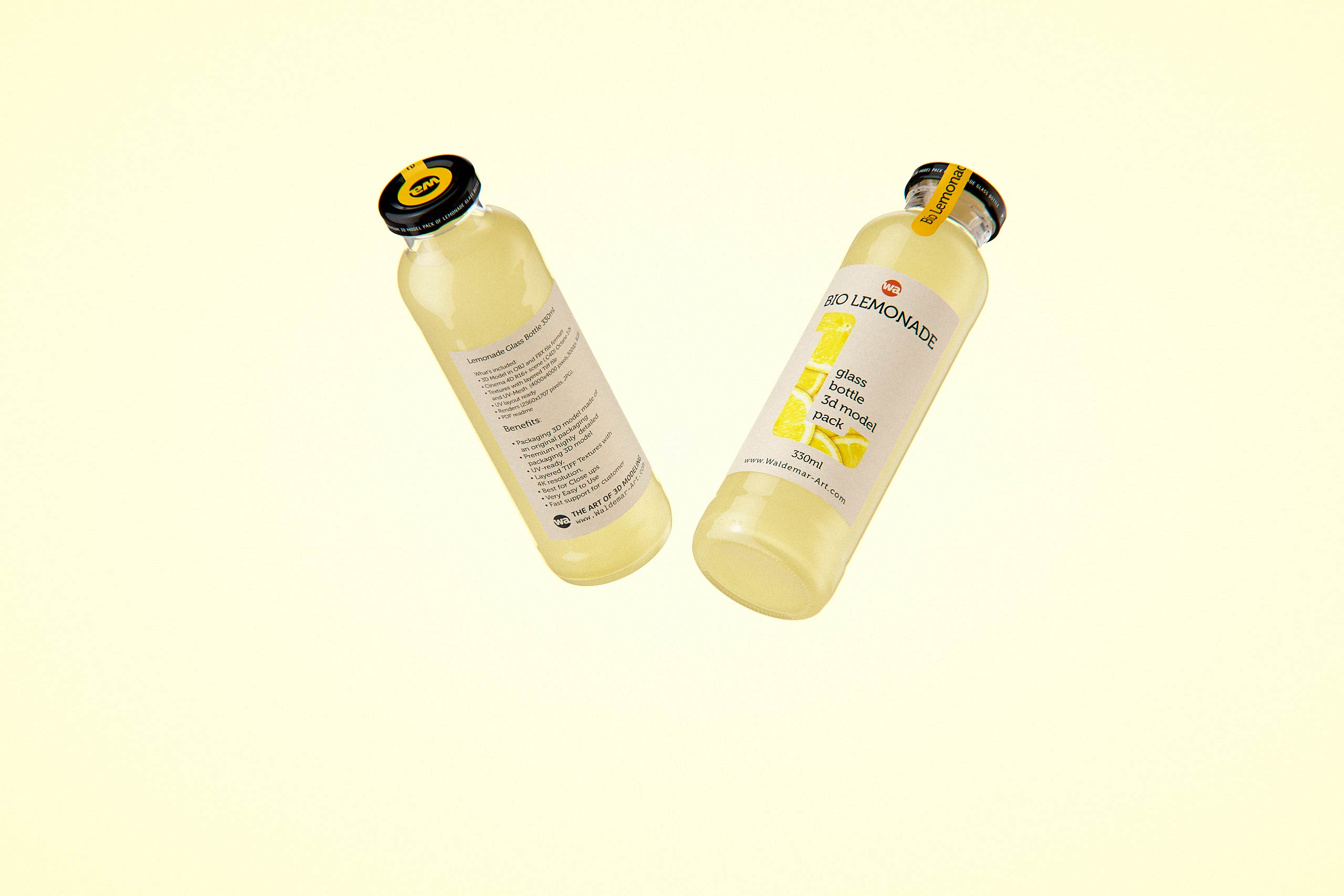 Packaging 3D model of Bio Lemonade Glass Bottle 330ml