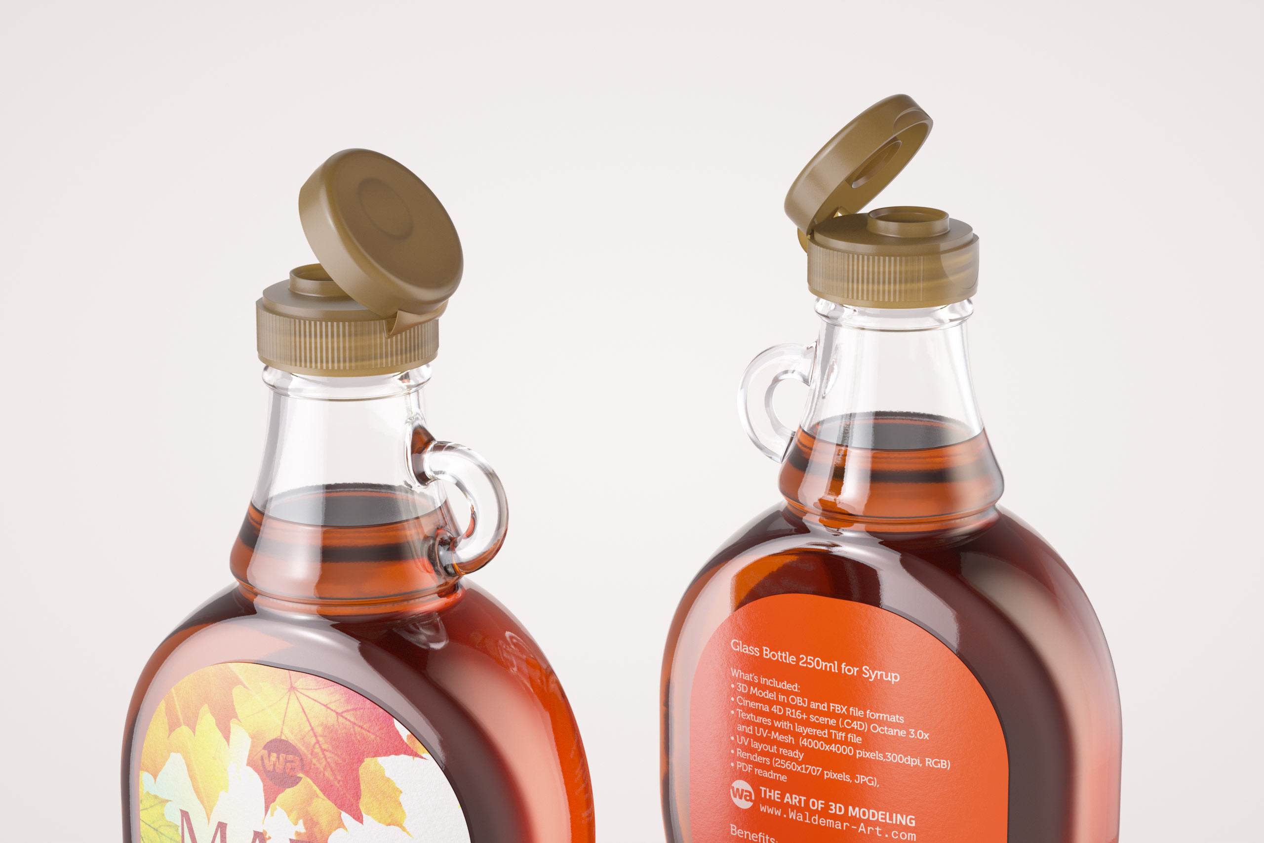 Maple Syrup Glass bottle 250ml 3D model pack (clear glass)