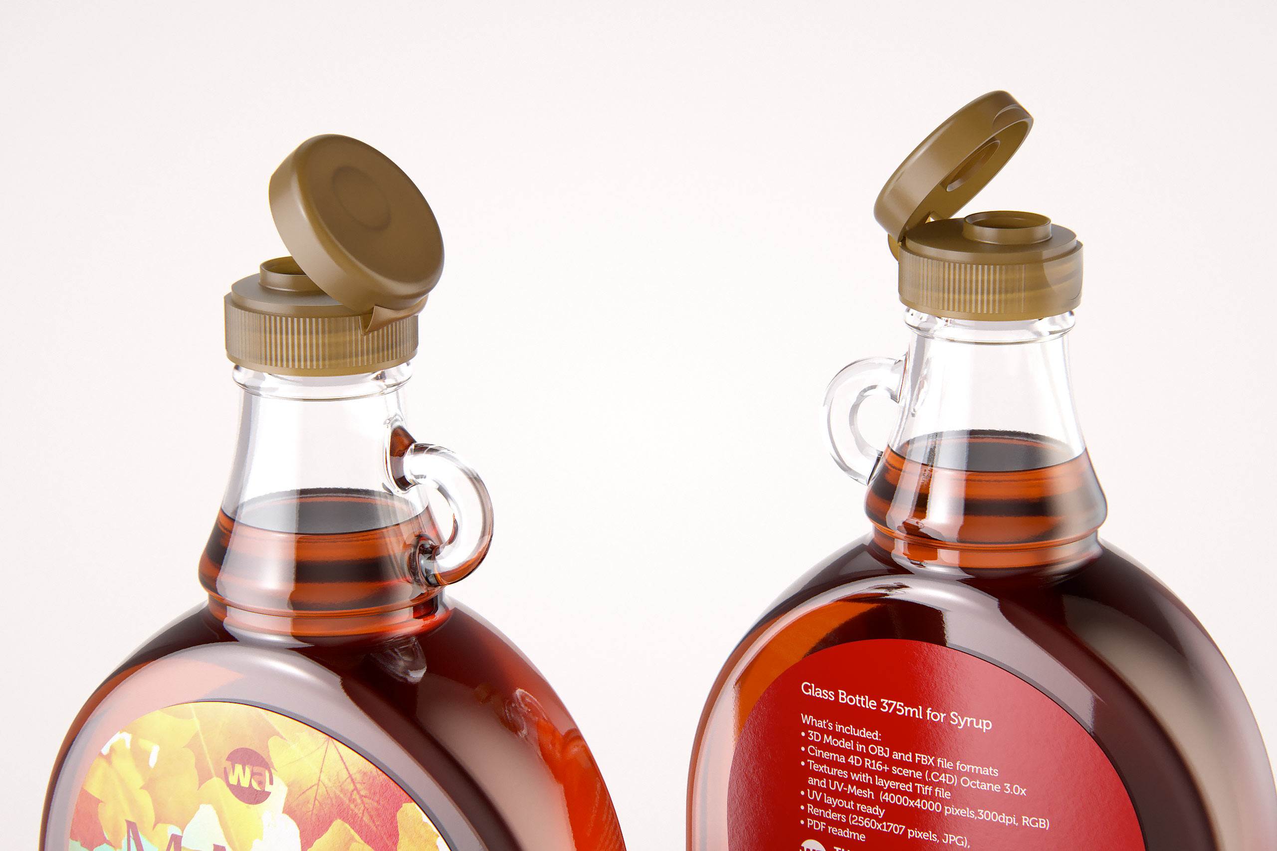 Maple Syrup Glass bottle 375ml 3D model pack (with a glass pattern)