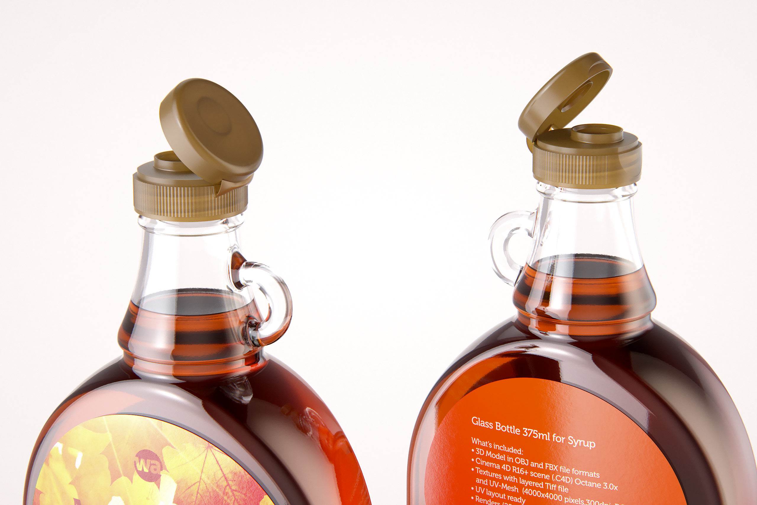 Maple Syrup Glass bottle 375ml 3D model pack (clear glass)