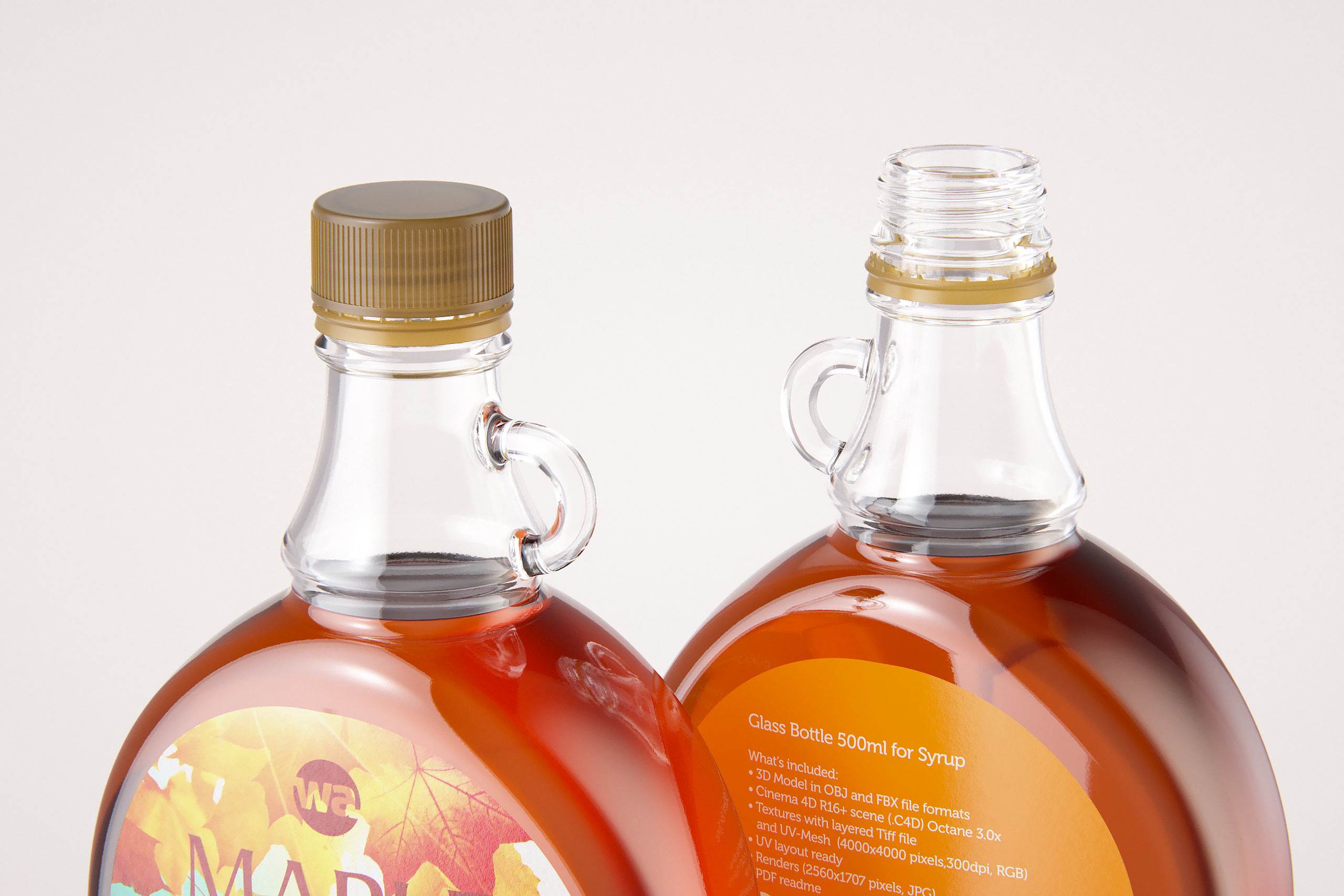 Maple Syrup Patterned Glass bottle 500ml 3D model pack