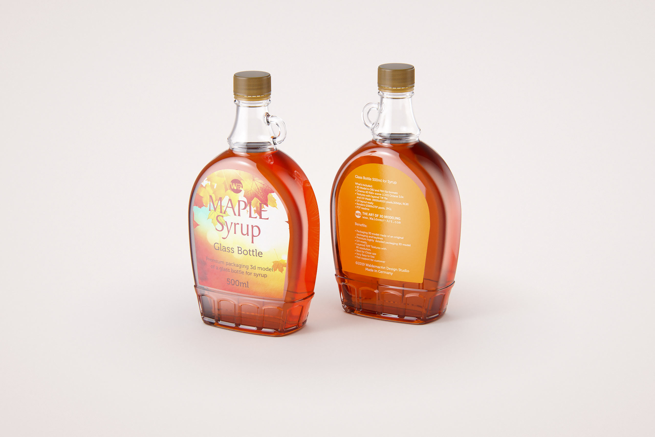 Maple Syrup Patterned Glass bottle 500ml 3D model pack / WA Design Studio