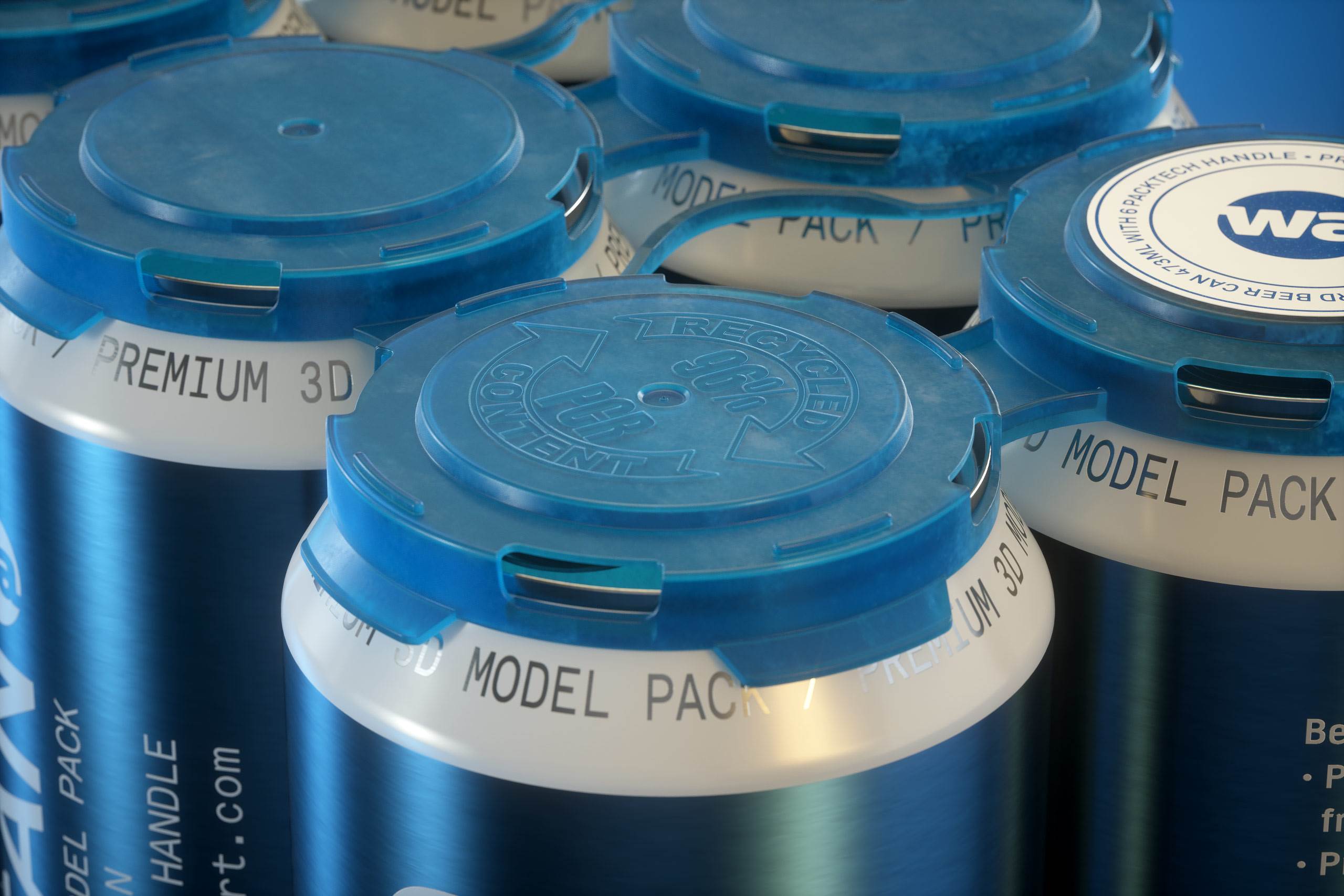 Rexam/Ball Standard Metal Beer Can 473ml Premium packaging 3d model with 6 PakTech handle and label