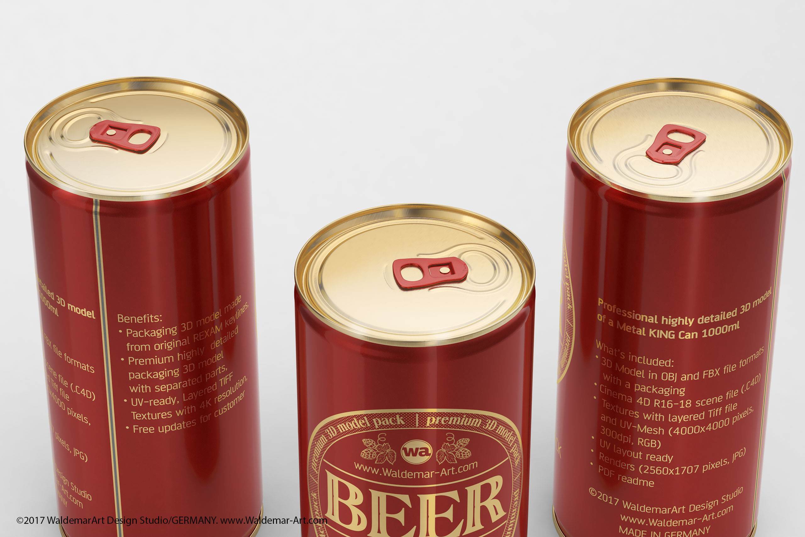 BALL (REXAM) Aluminum KING Size Beer Can 1000ml packaging 3D model