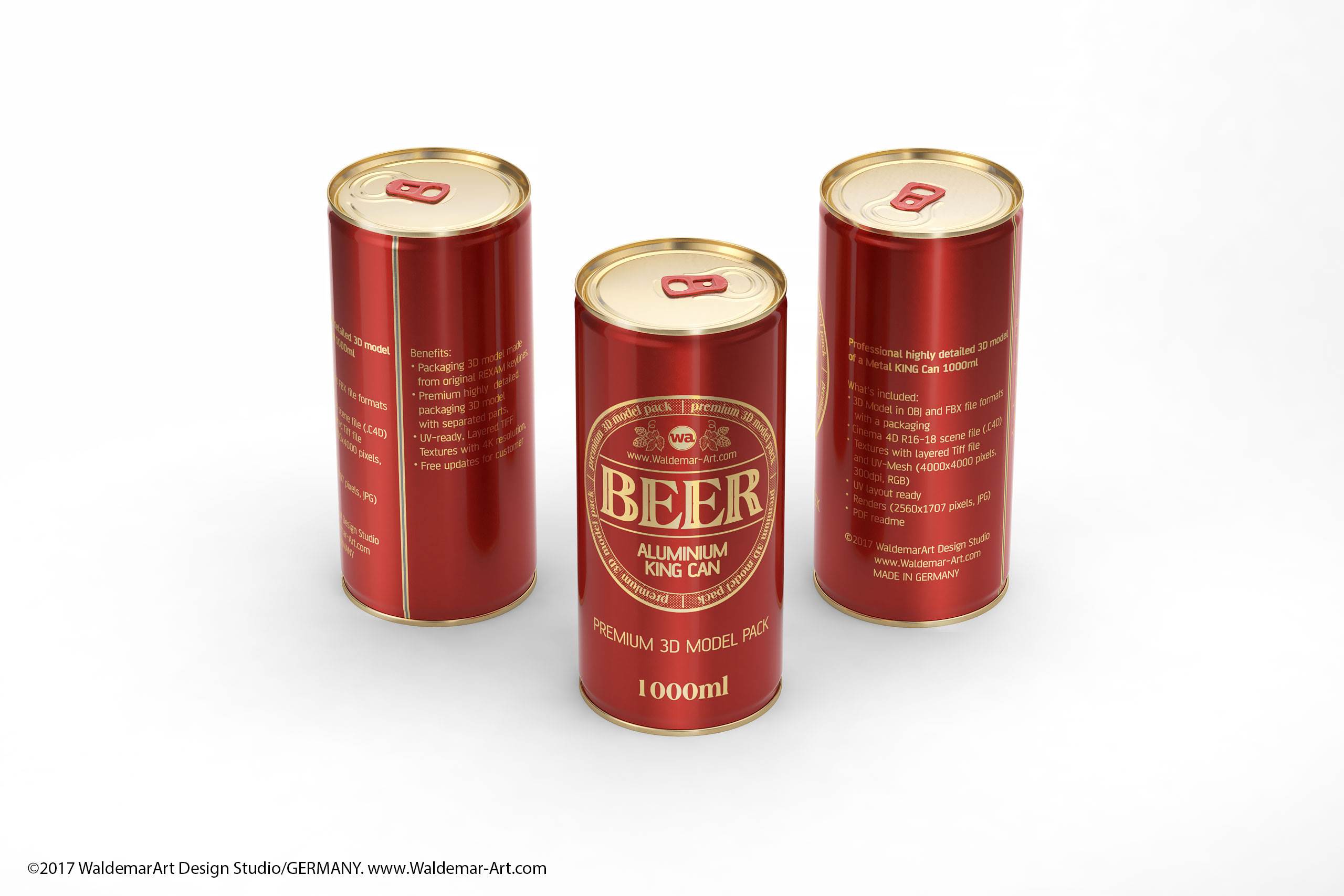 BALL (REXAM) Aluminum KING Size Beer Can 1000ml packaging 3D model
