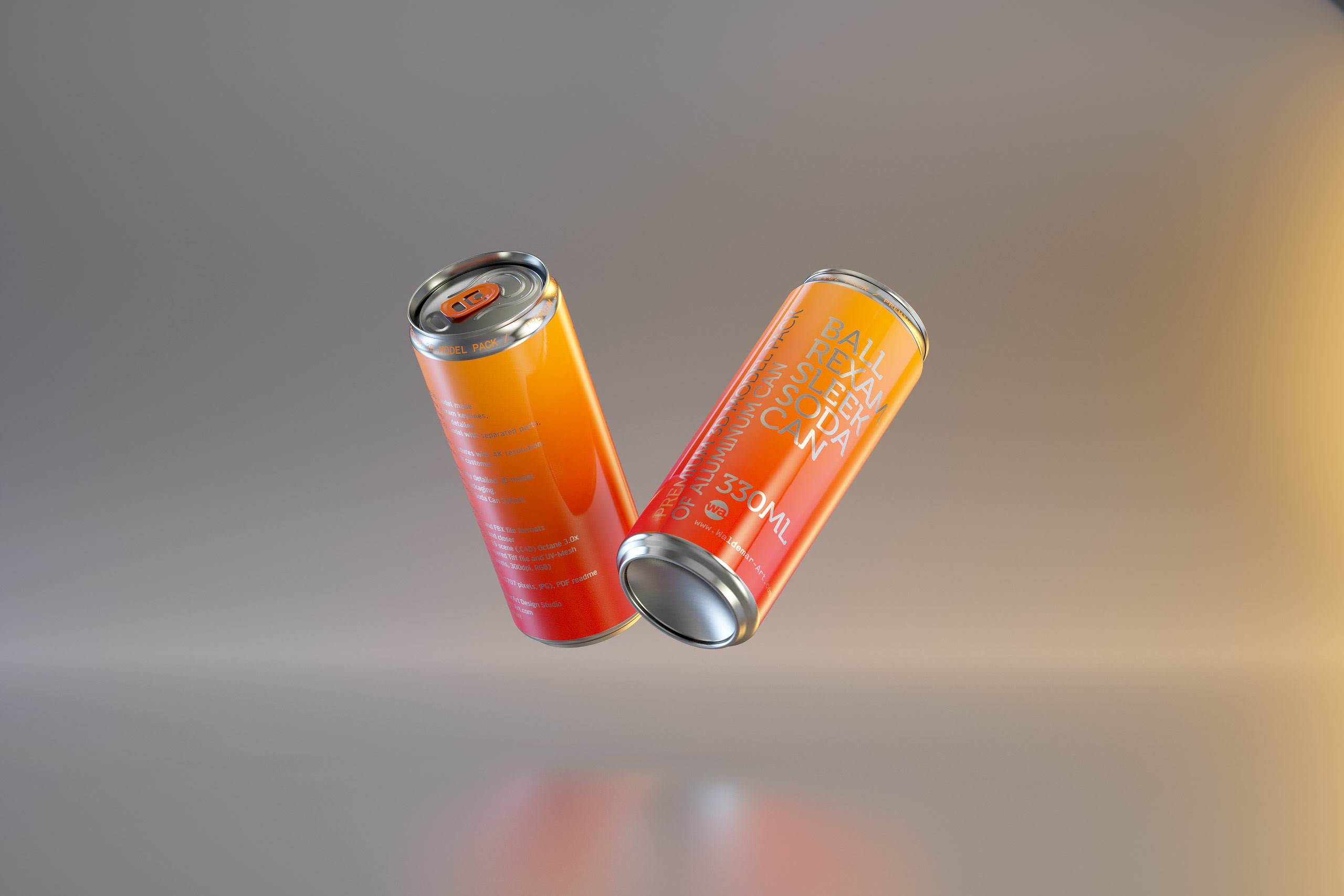 Ball/Rexam Soda Metal Sleek Can 330ml Premium 3D model pack