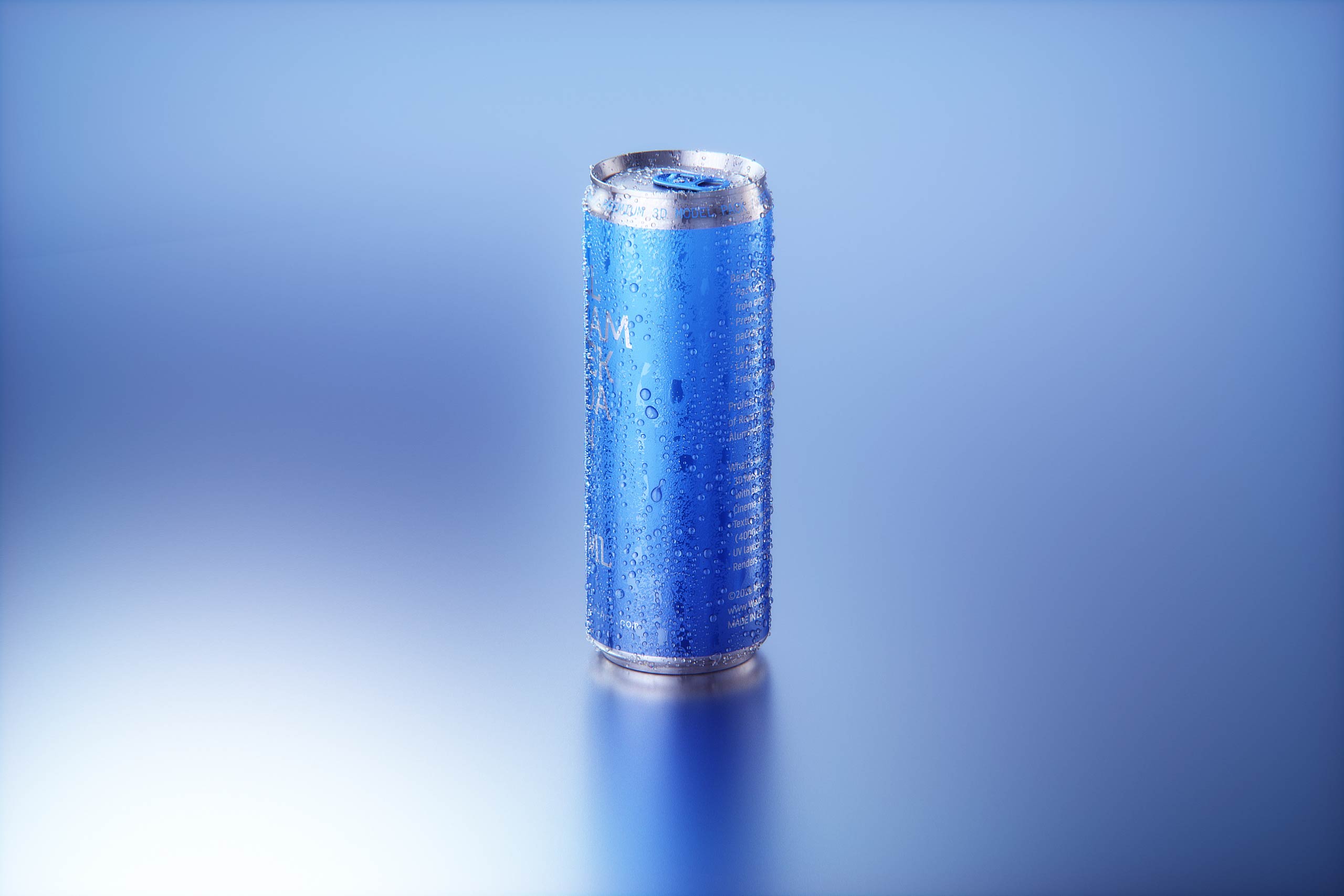 BALL (REXAM) Aluminum Sleek Soda Can 350/355ml Premium 3D packaging model pack with a water condensation and frost