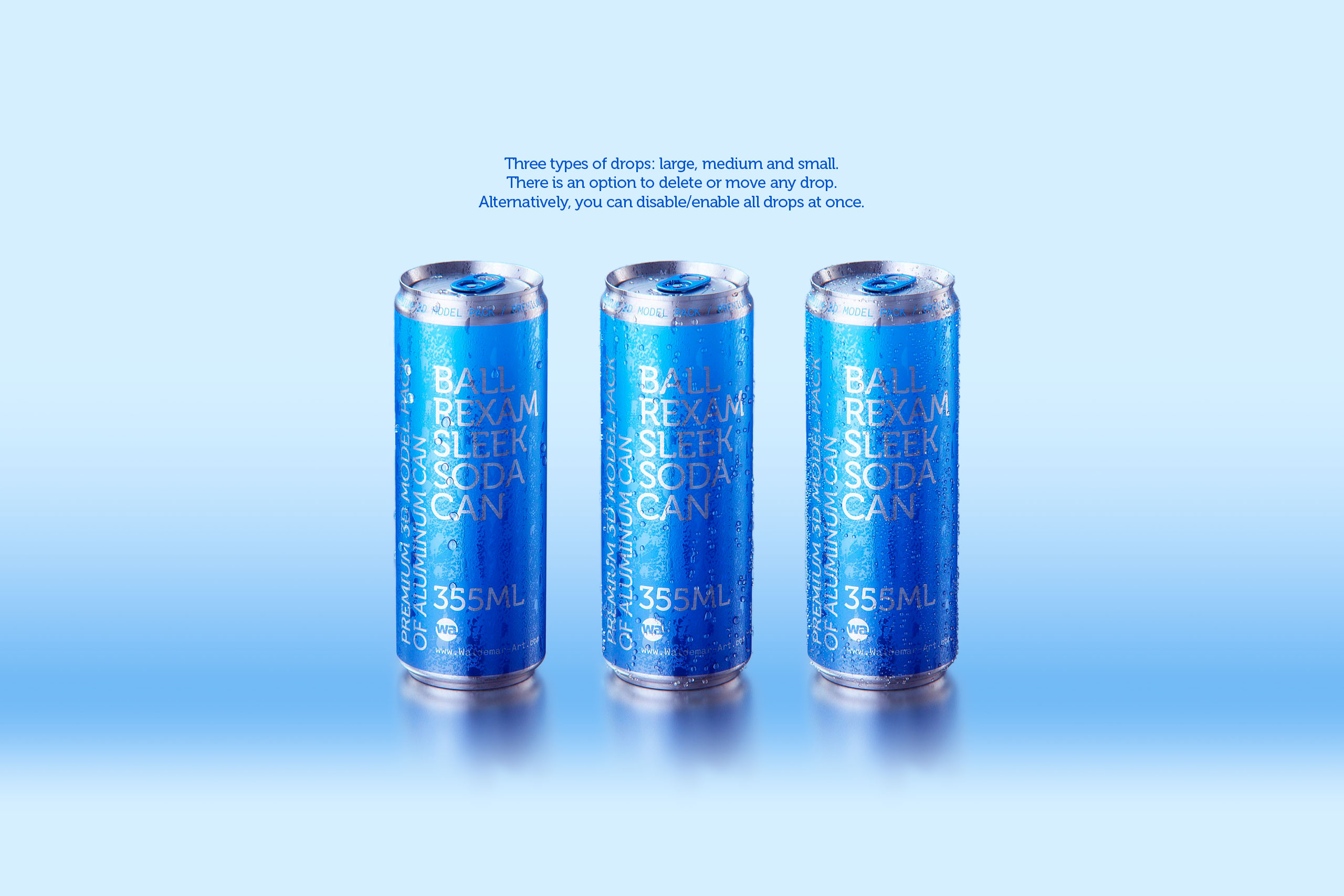 BALL (REXAM) Aluminum Sleek Soda Can 350/355ml Premium 3D packaging model pack with a water condensation and frost