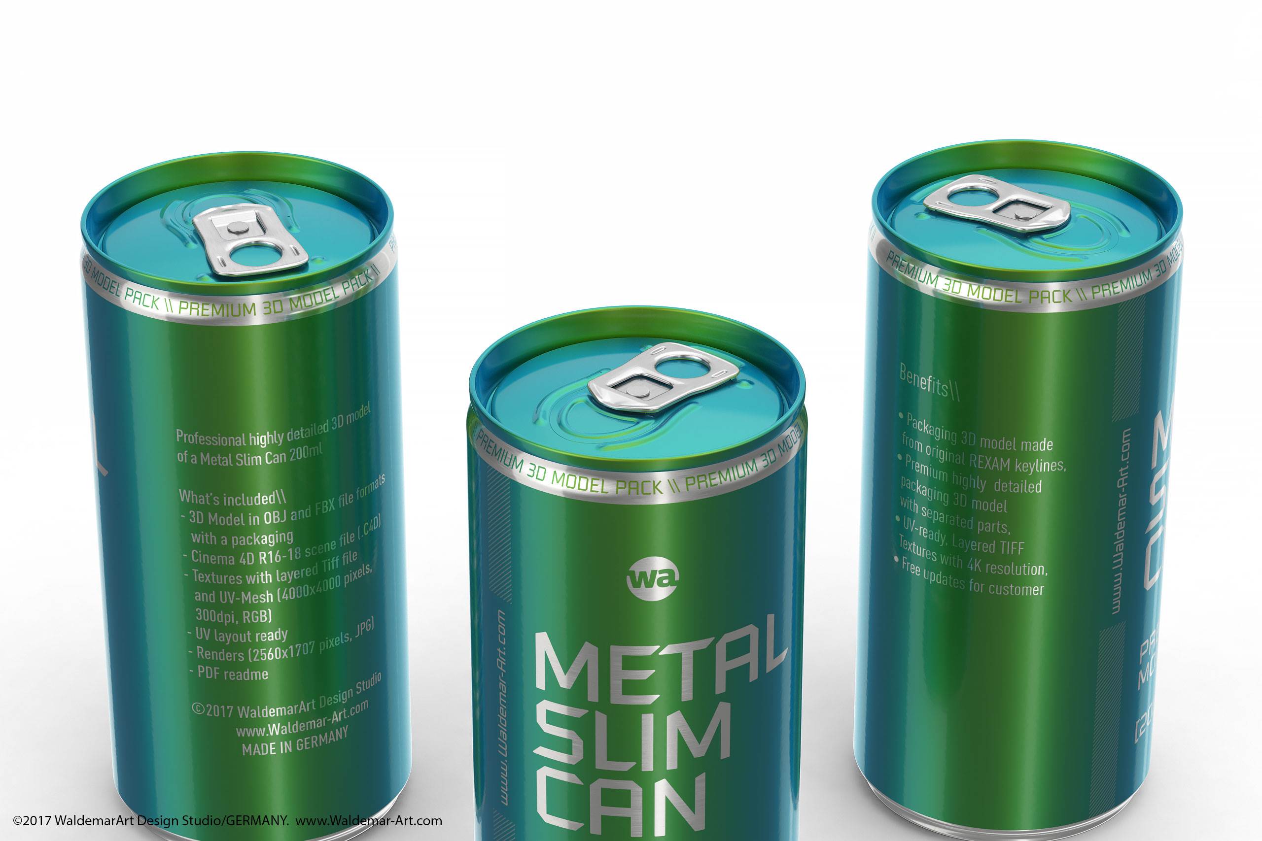 3D packaging model of (Rexam) Metal Slim Can 200ml
