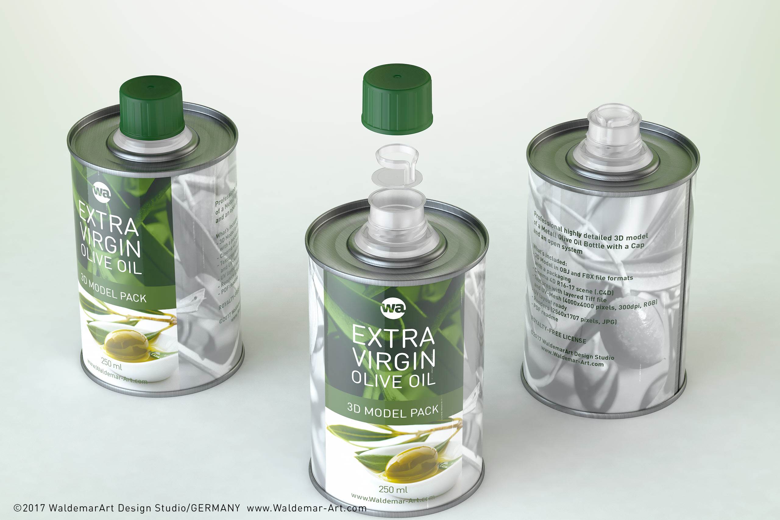Olive oil metal bottle 250ml packaging 3d model