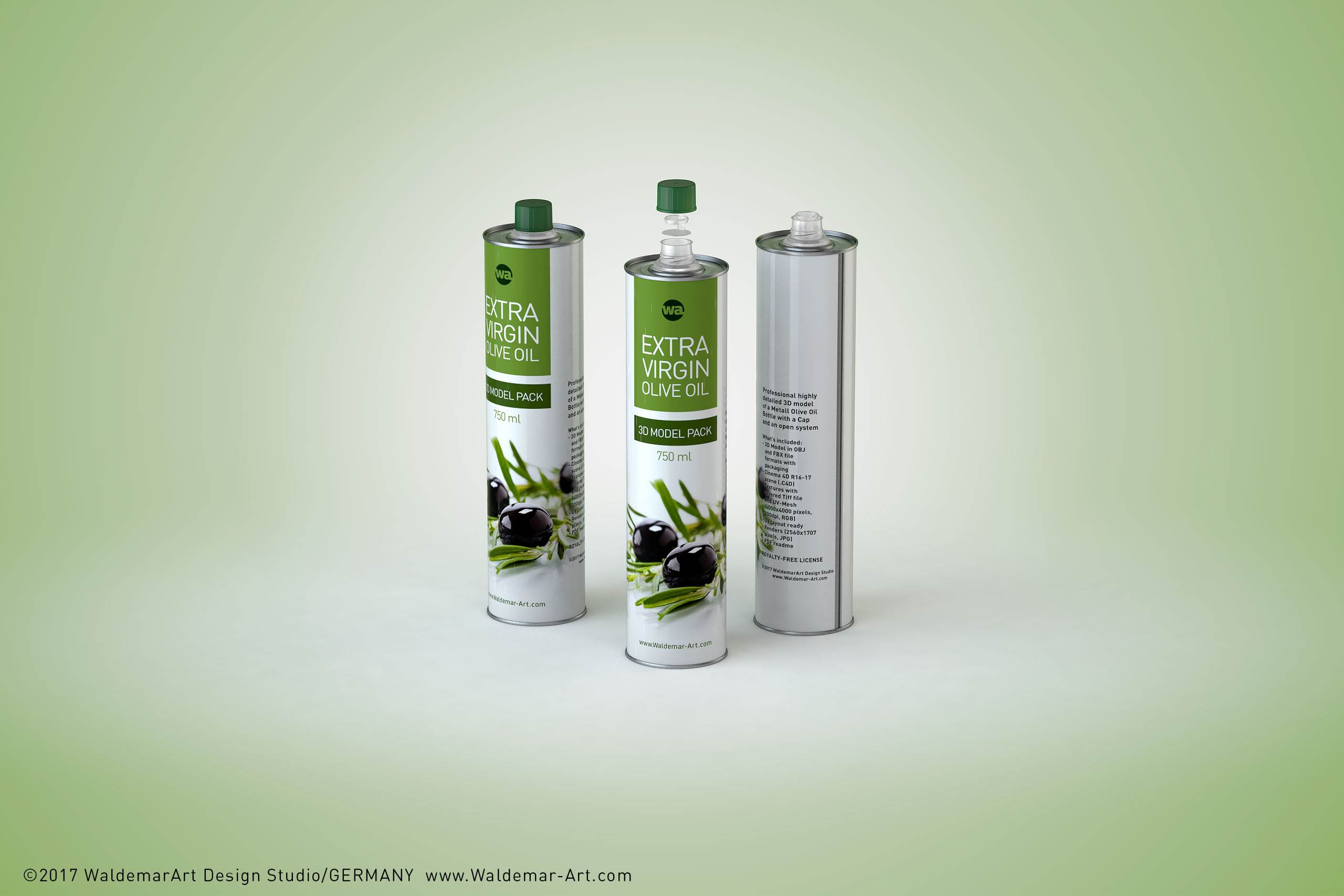 Olive oil metal bottle 750ml packaging 3d model