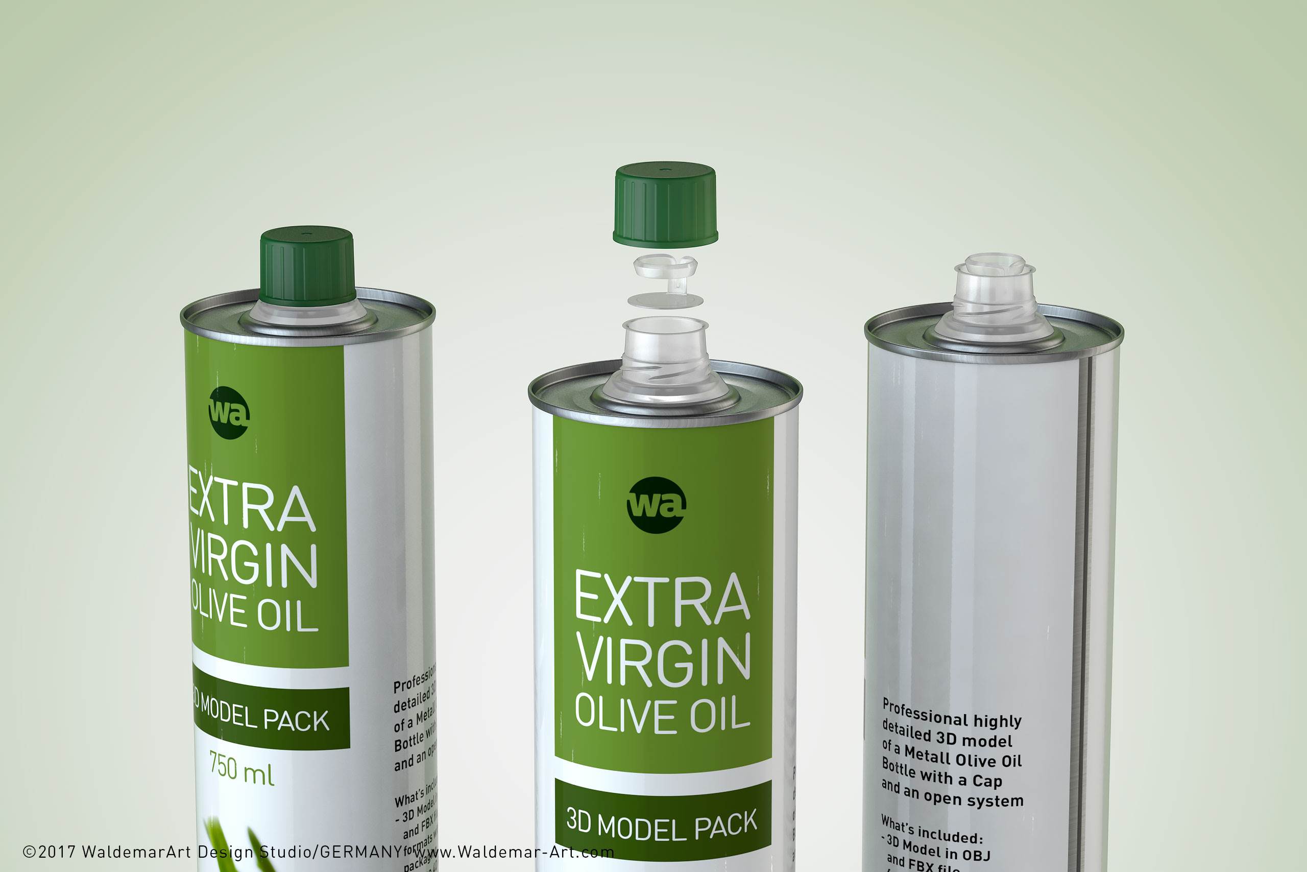 Olive oil metal bottle 750ml packaging 3d model / WA Design Studio
