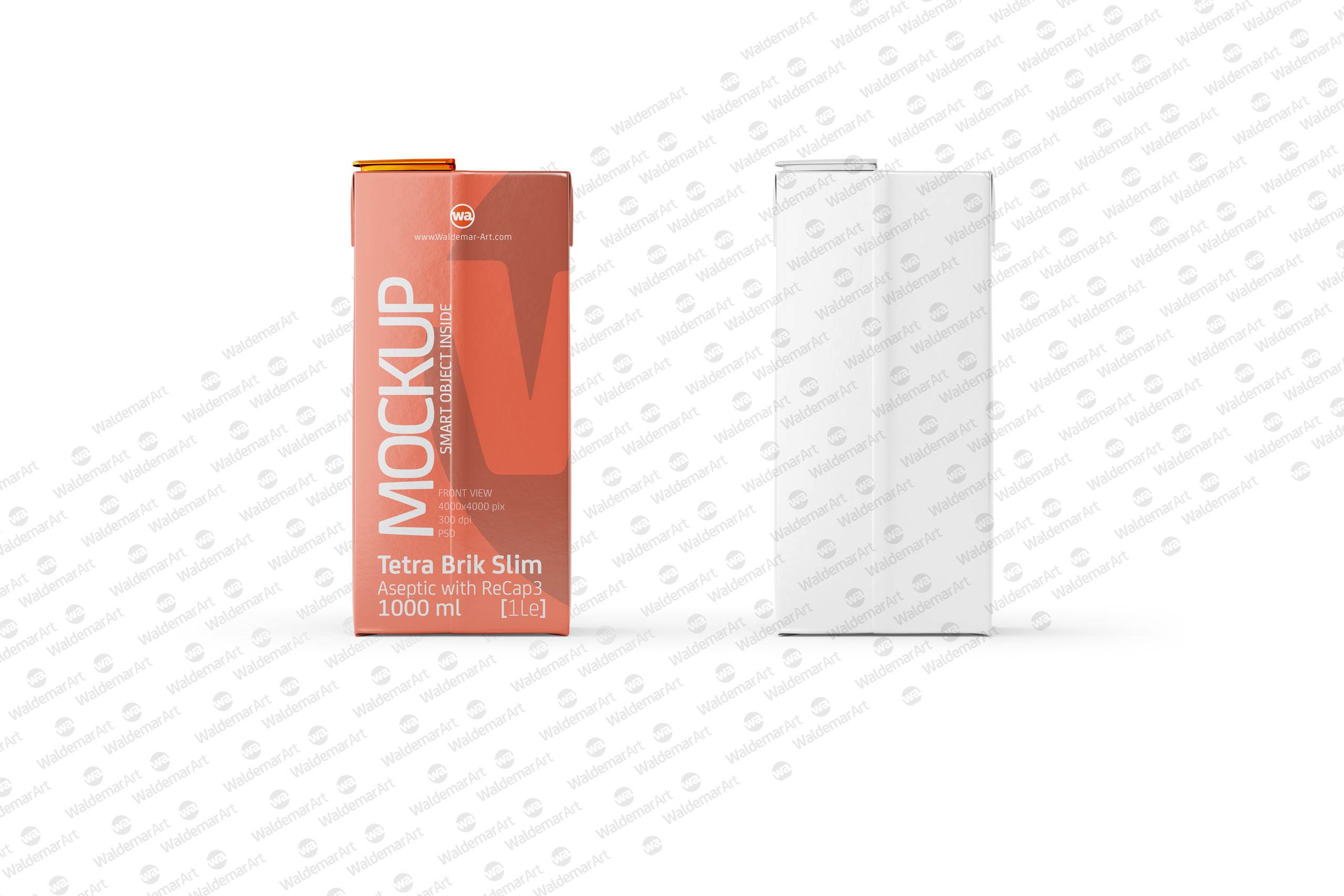 Tetra Pack Brick Mockup Aseptic 1000ml Slim with ReCap3 - Front view