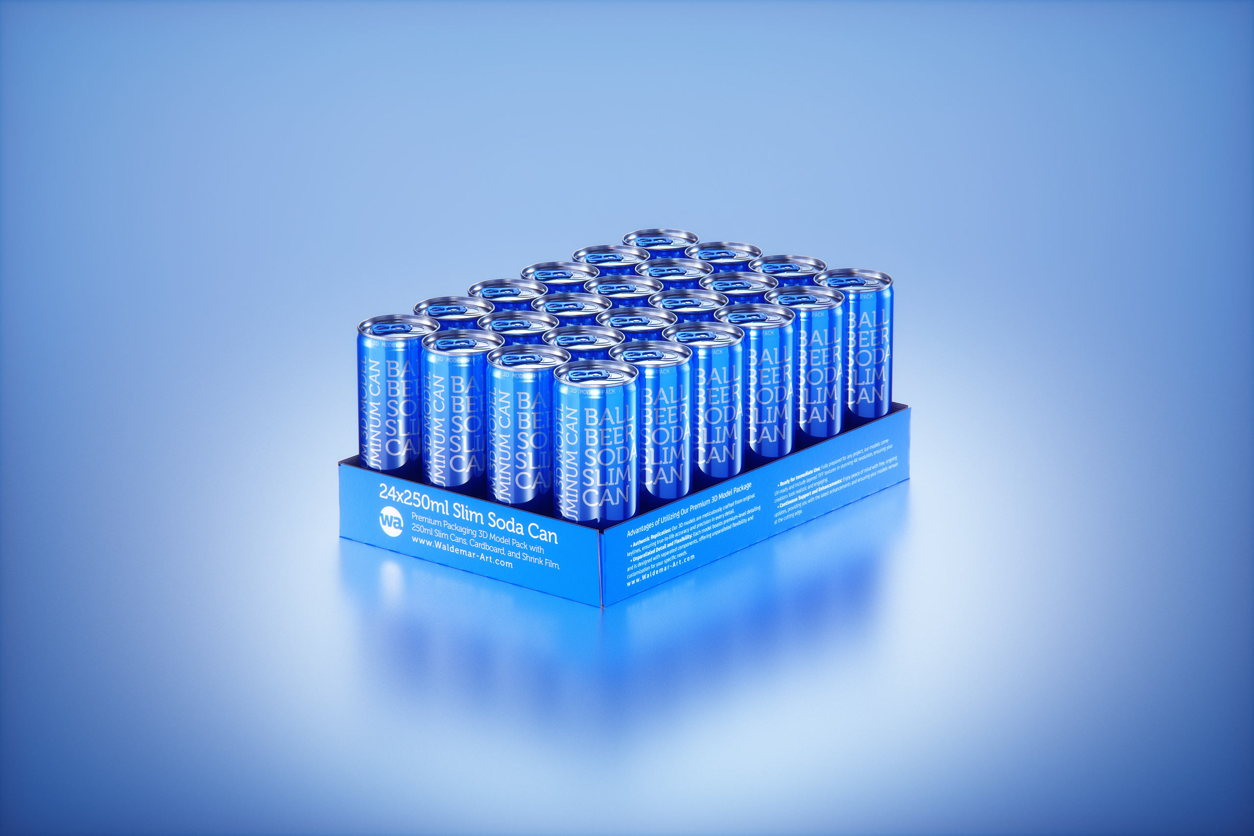 Multi-pack of 24x250ml Slim Beer/Soda Cans packed in cardboard and wrapped in shrink film premium packaging 3d model