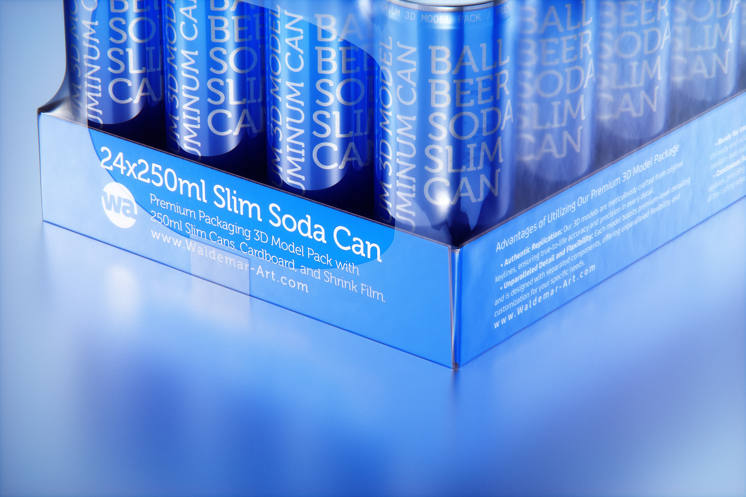 Multi-pack of 24x250ml Slim Beer/Soda Cans packed in cardboard and wrapped in shrink film premium packaging 3d model