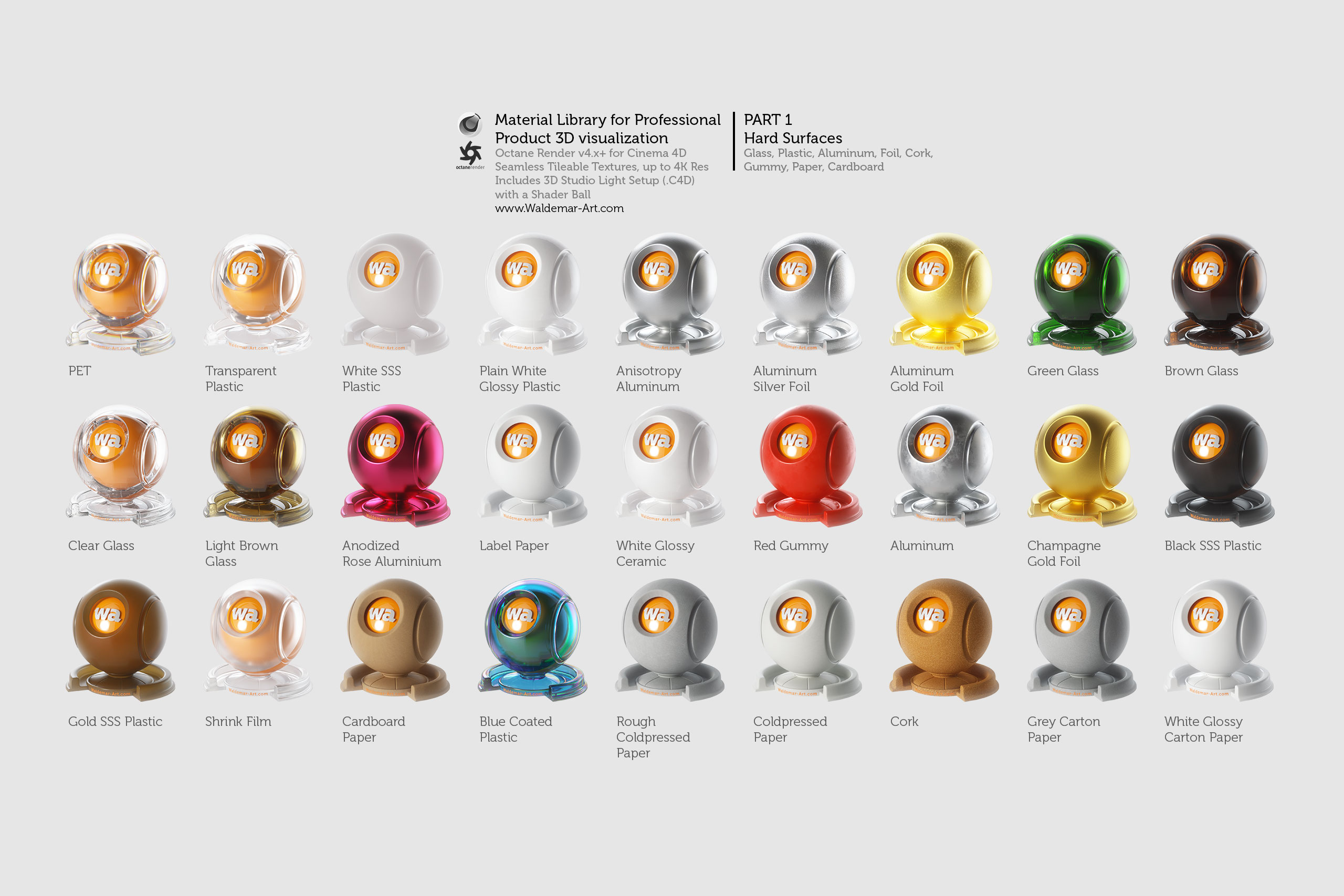 Octane 4+ for Cinema 4D with version 2024) Materials Pack 1