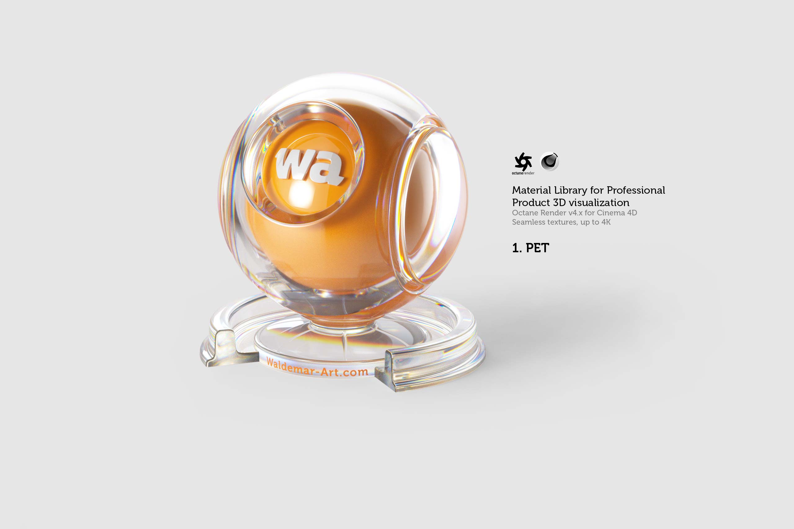 Octane 4+ for Cinema 4D (Compatible with version 2024) Materials Pack 1 - Hard Surfaces [27 items] (Glass, Plastic, Metal, Paper, Cork, PET etc)