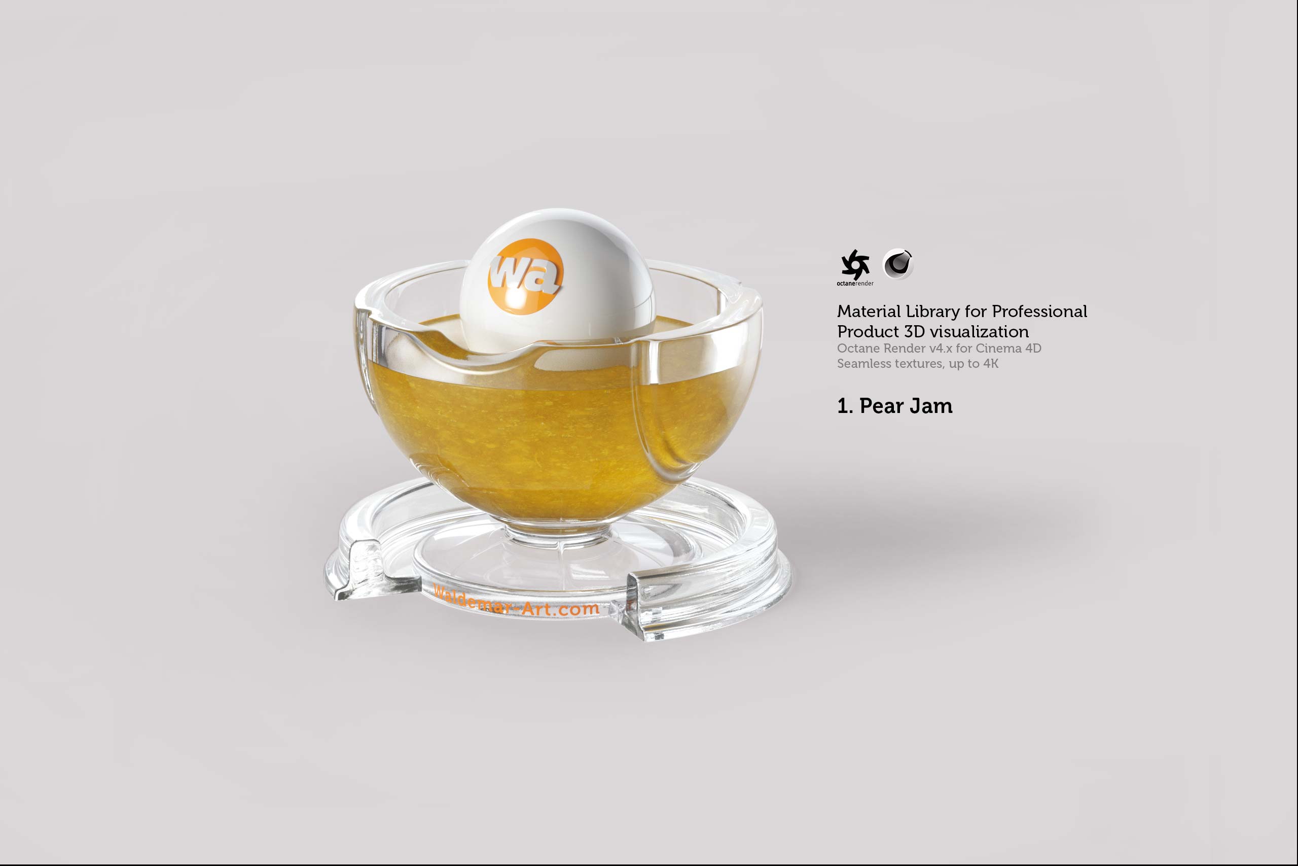 Octane 4+  for Cinema 4D (compatible with version 2024) Materials Pack 2 - Liquids and Food [27 items] (Jam, Butter, Milk, Yoghurt, Pesto, Honey, Beer, Wine etc)