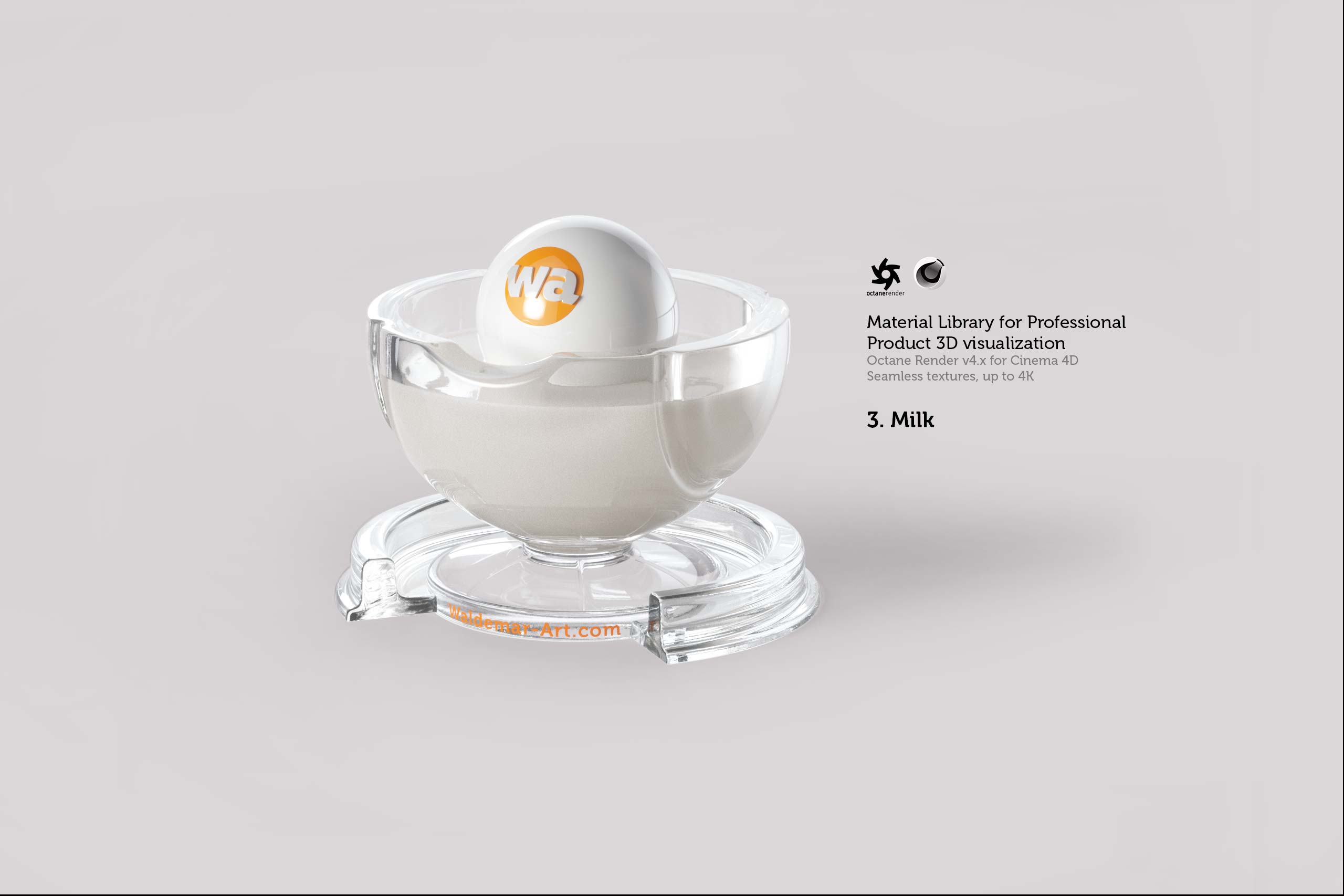 Octane 4+  for Cinema 4D (compatible with version 2024) Materials Pack 2 - Liquids and Food [27 items] (Jam, Butter, Milk, Yoghurt, Pesto, Honey, Beer, Wine etc)