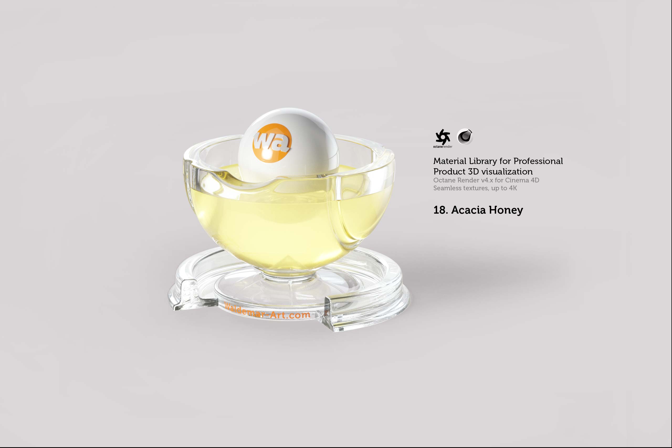 Octane 4+  for Cinema 4D (compatible with version 2024) Materials Pack 2 - Liquids and Food [27 items] (Jam, Butter, Milk, Yoghurt, Pesto, Honey, Beer, Wine etc)