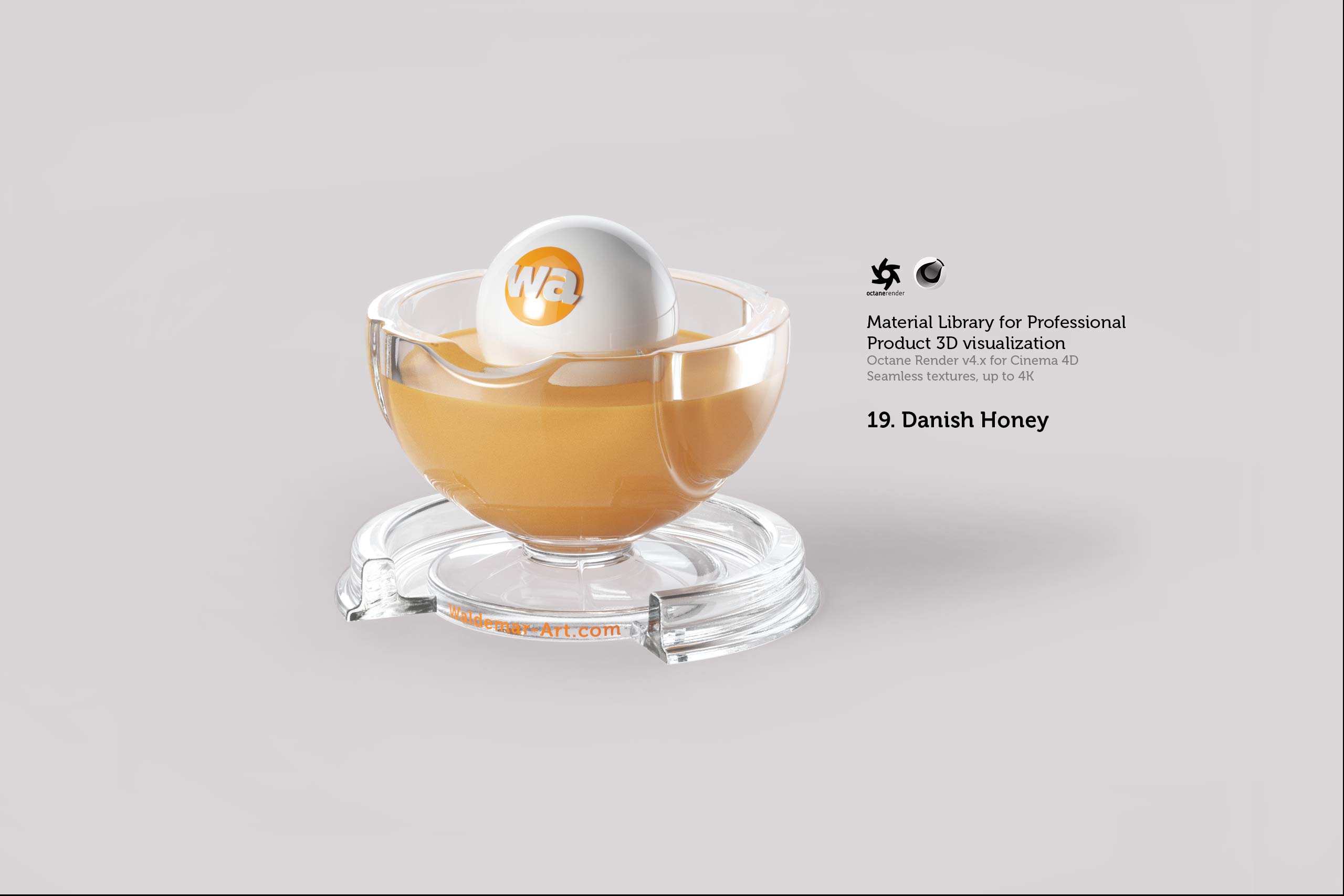 Octane 4+  for Cinema 4D (compatible with version 2024) Materials Pack 2 - Liquids and Food [27 items] (Jam, Butter, Milk, Yoghurt, Pesto, Honey, Beer, Wine etc)