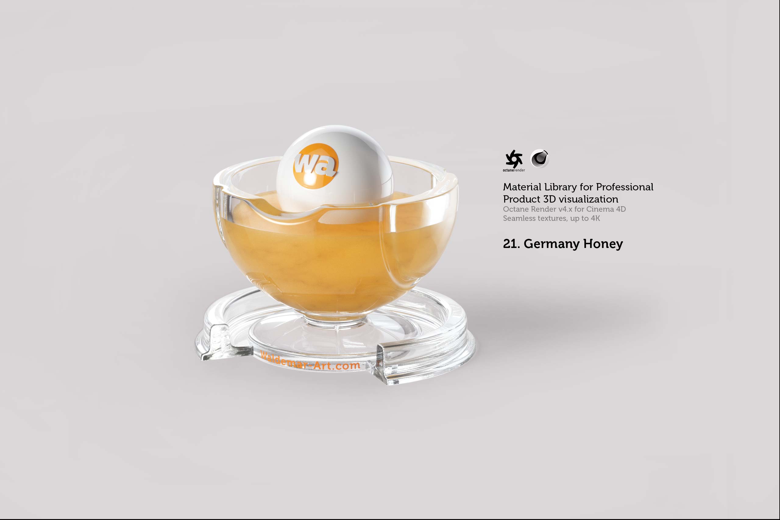 Octane 4+  for Cinema 4D (compatible with version 2024) Materials Pack 2 - Liquids and Food [27 items] (Jam, Butter, Milk, Yoghurt, Pesto, Honey, Beer, Wine etc)