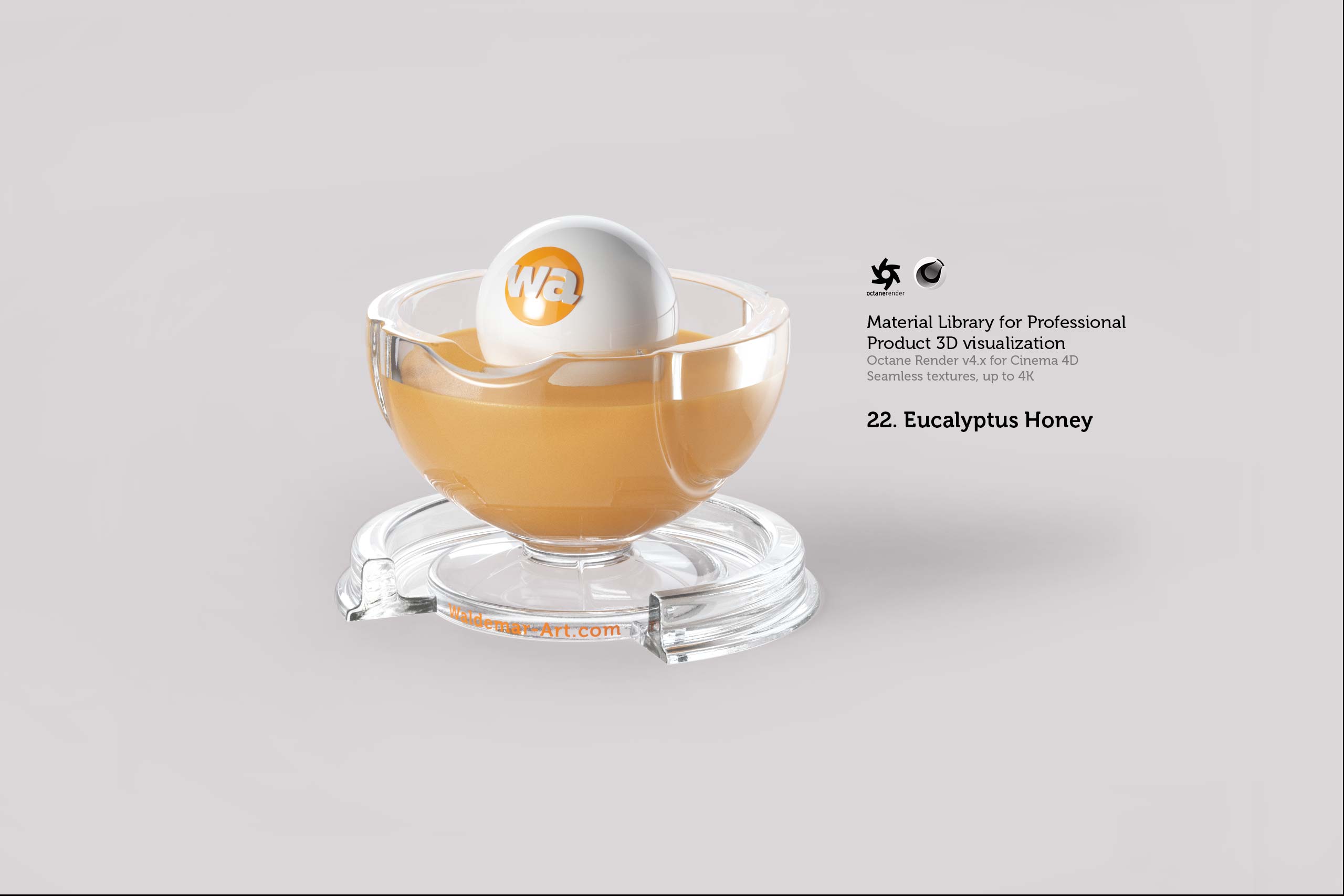 Octane 4+  for Cinema 4D (compatible with version 2024) Materials Pack 2 - Liquids and Food [27 items] (Jam, Butter, Milk, Yoghurt, Pesto, Honey, Beer, Wine etc)