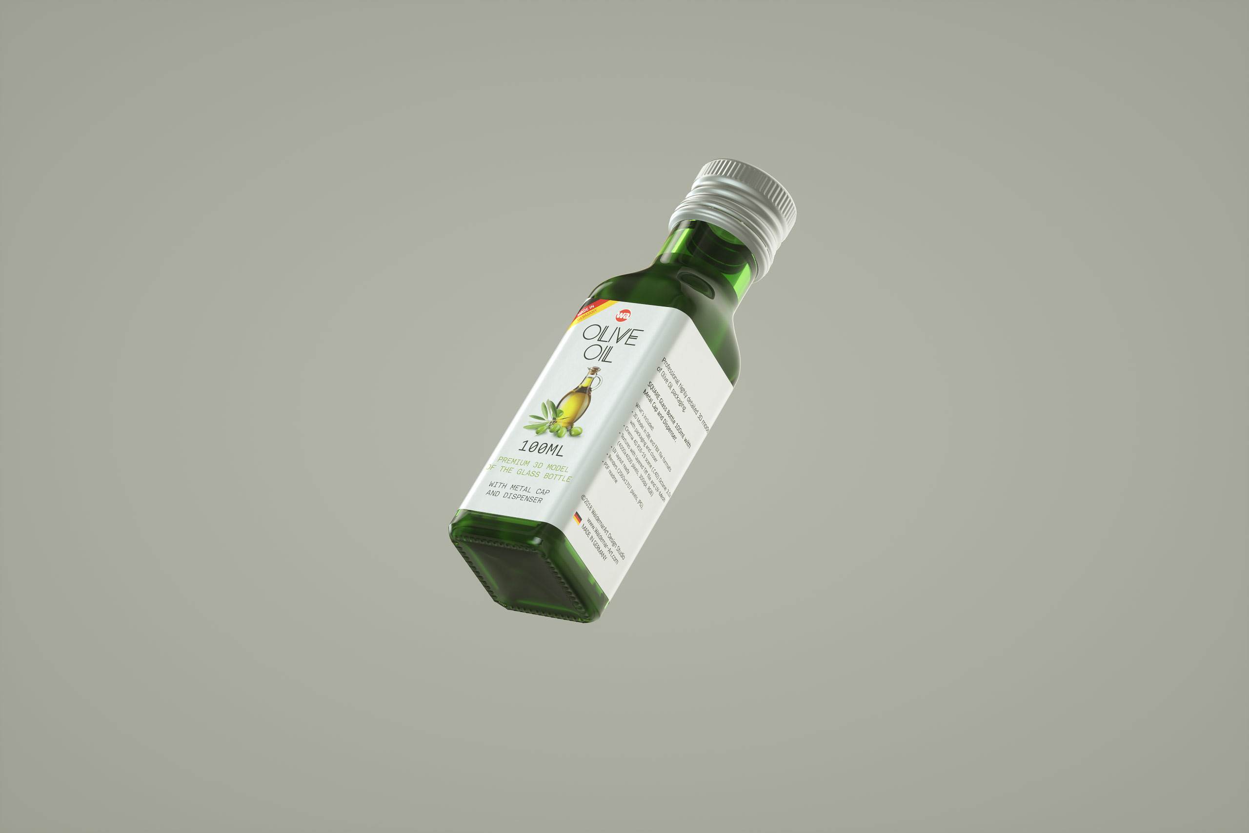 Square glass bottle 100ml for Olive oil 3D model pack