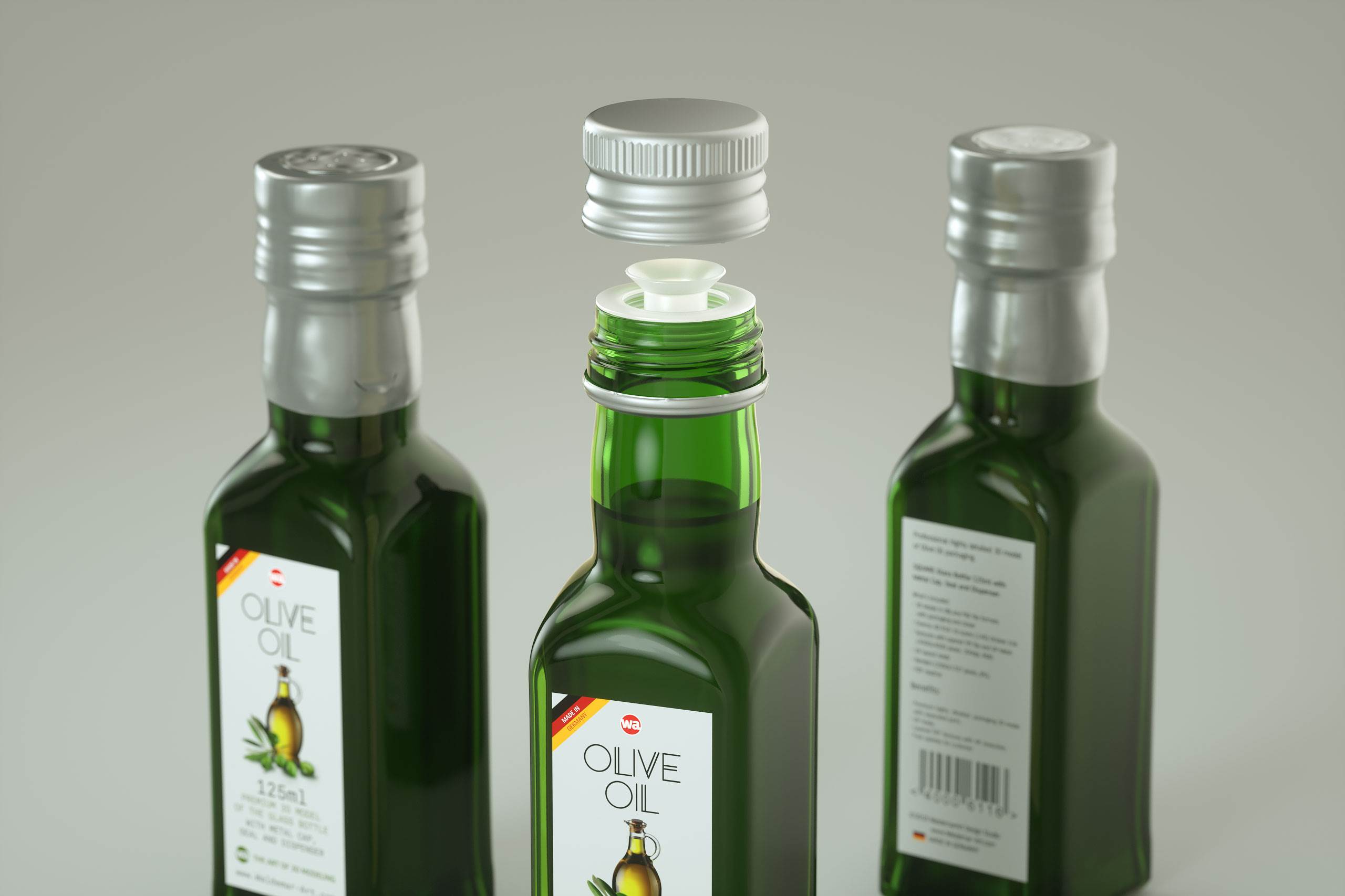 Olive oil square glass bottle 150ml Premium 3D model pack