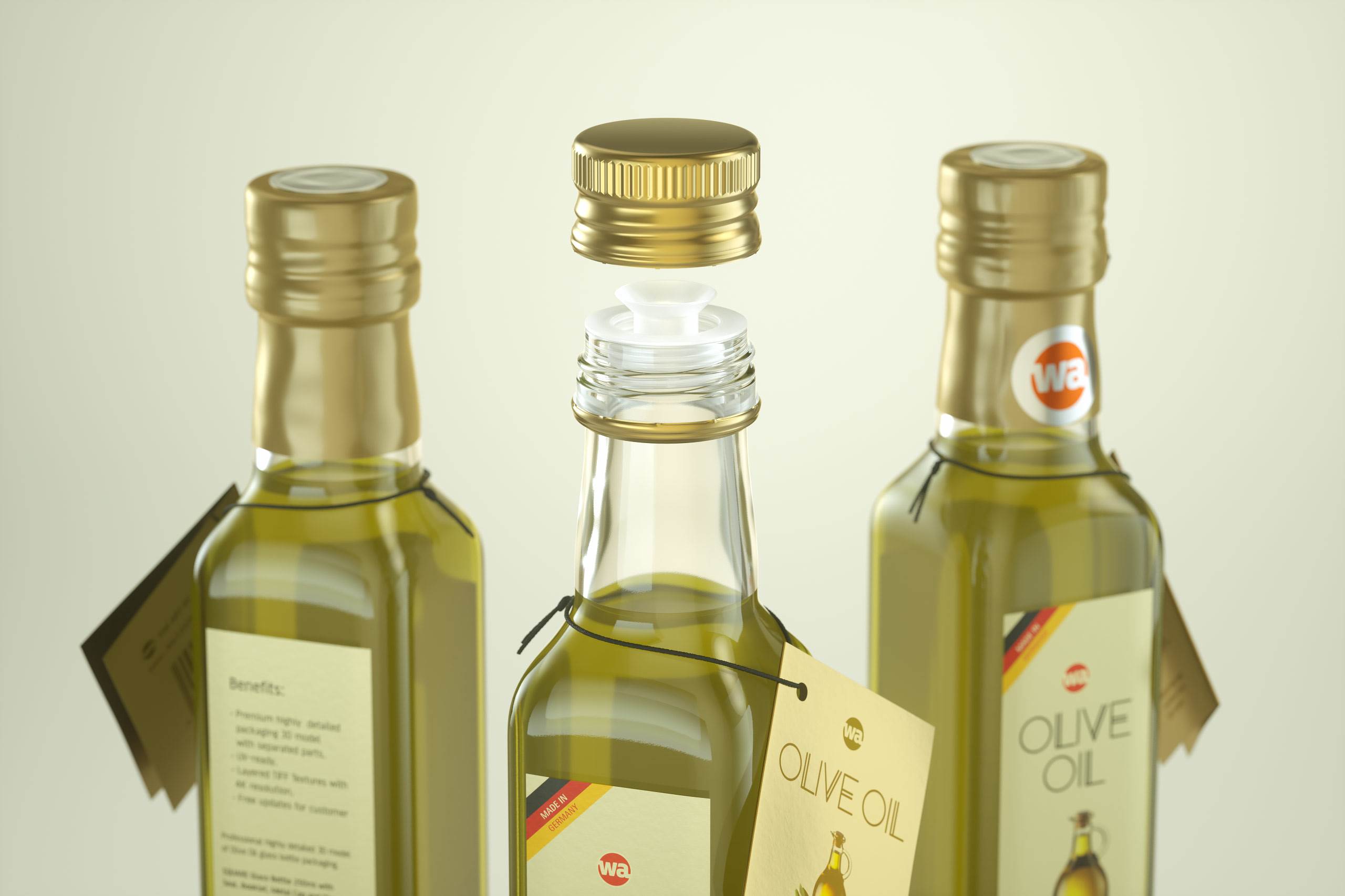 Olive oil square glass bottle 250ml Premium 3D model pack