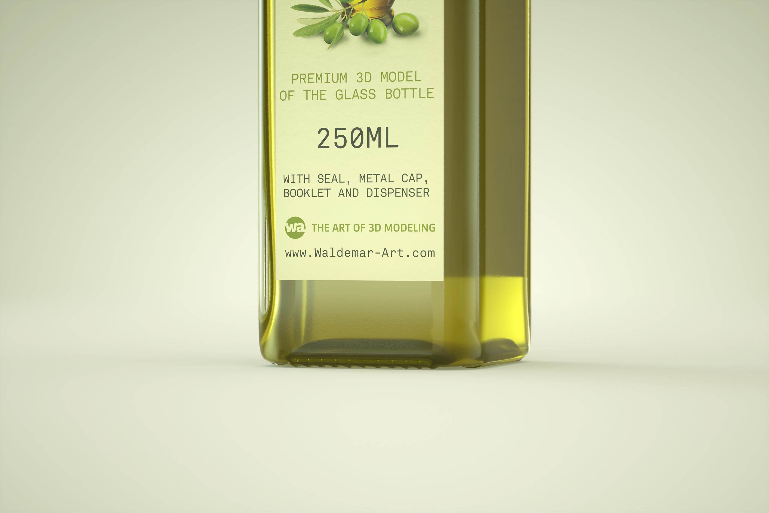 Olive oil square glass bottle 250ml Premium 3D model pack