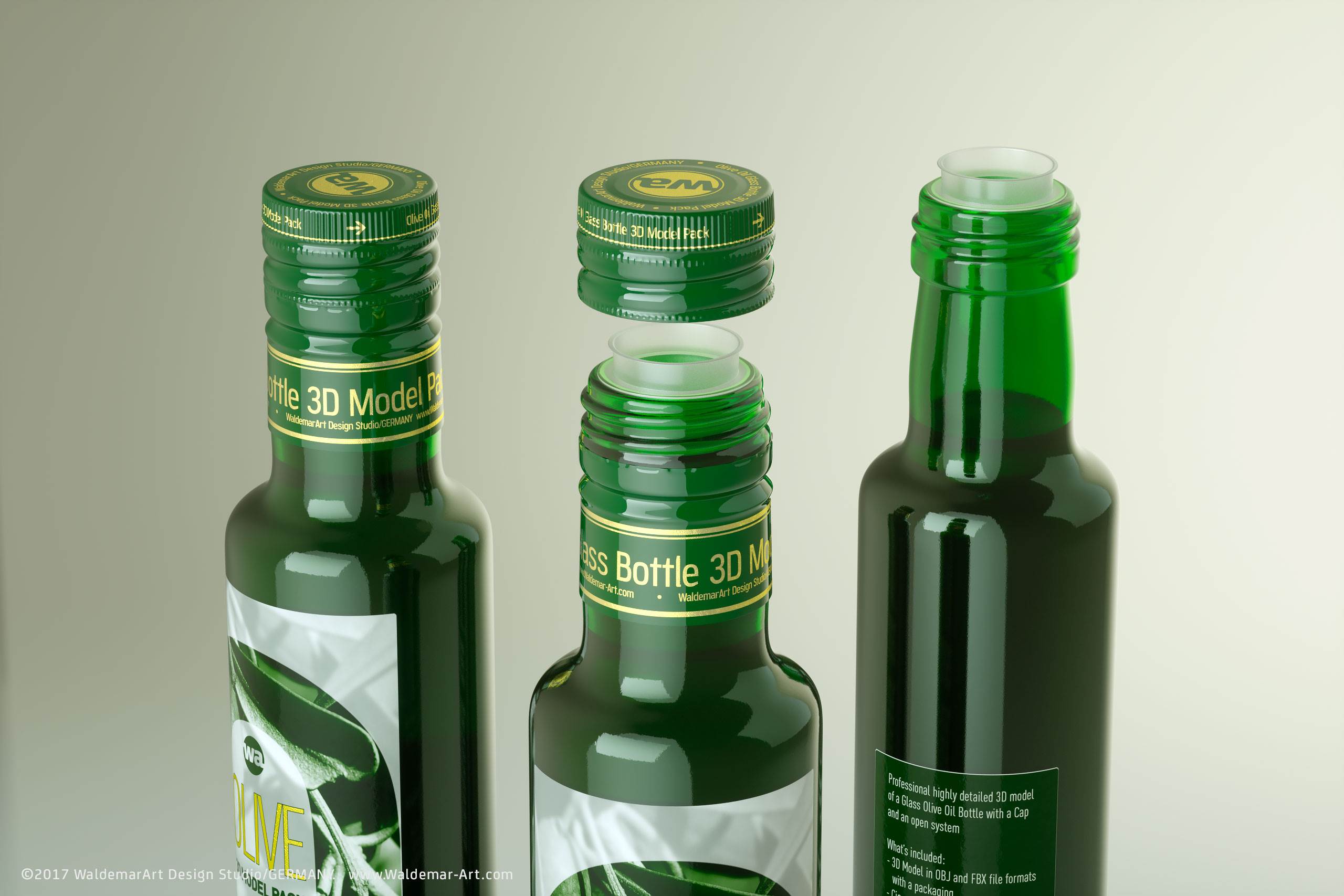 Packaging 3d model of Olive Oil Round Glass Bottle 250ml