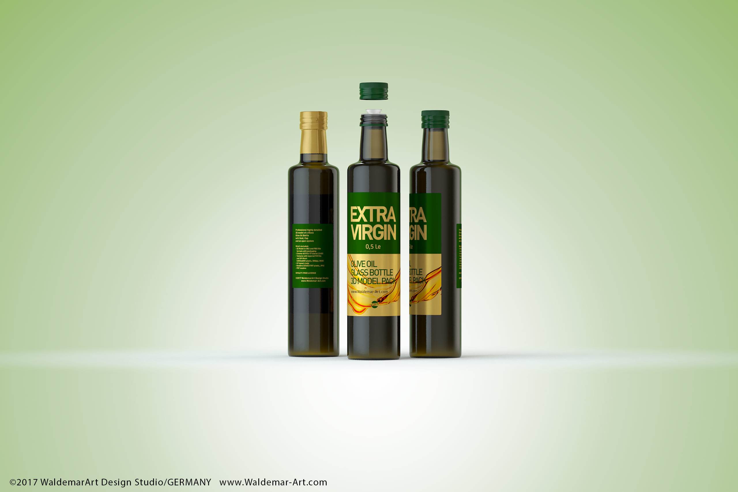 Olive Oil Glass Bottle 500ml packaging 3d model