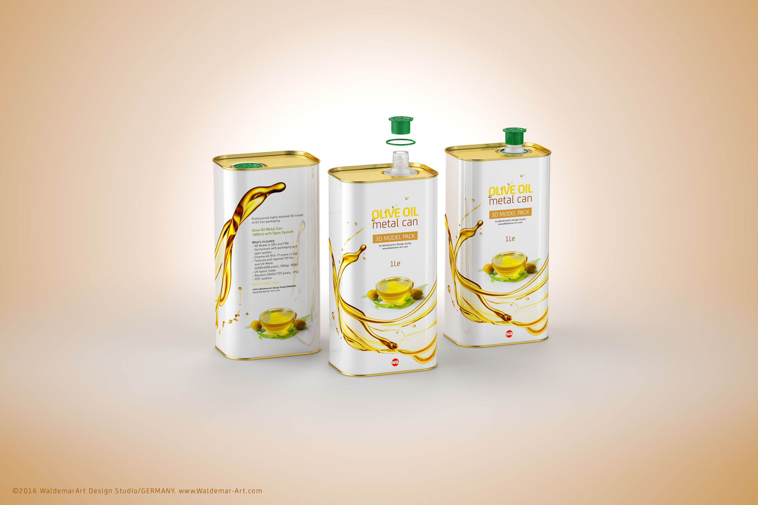 Olive oil Metal Can 1000ml Packaging 3D model / WA Design Studio