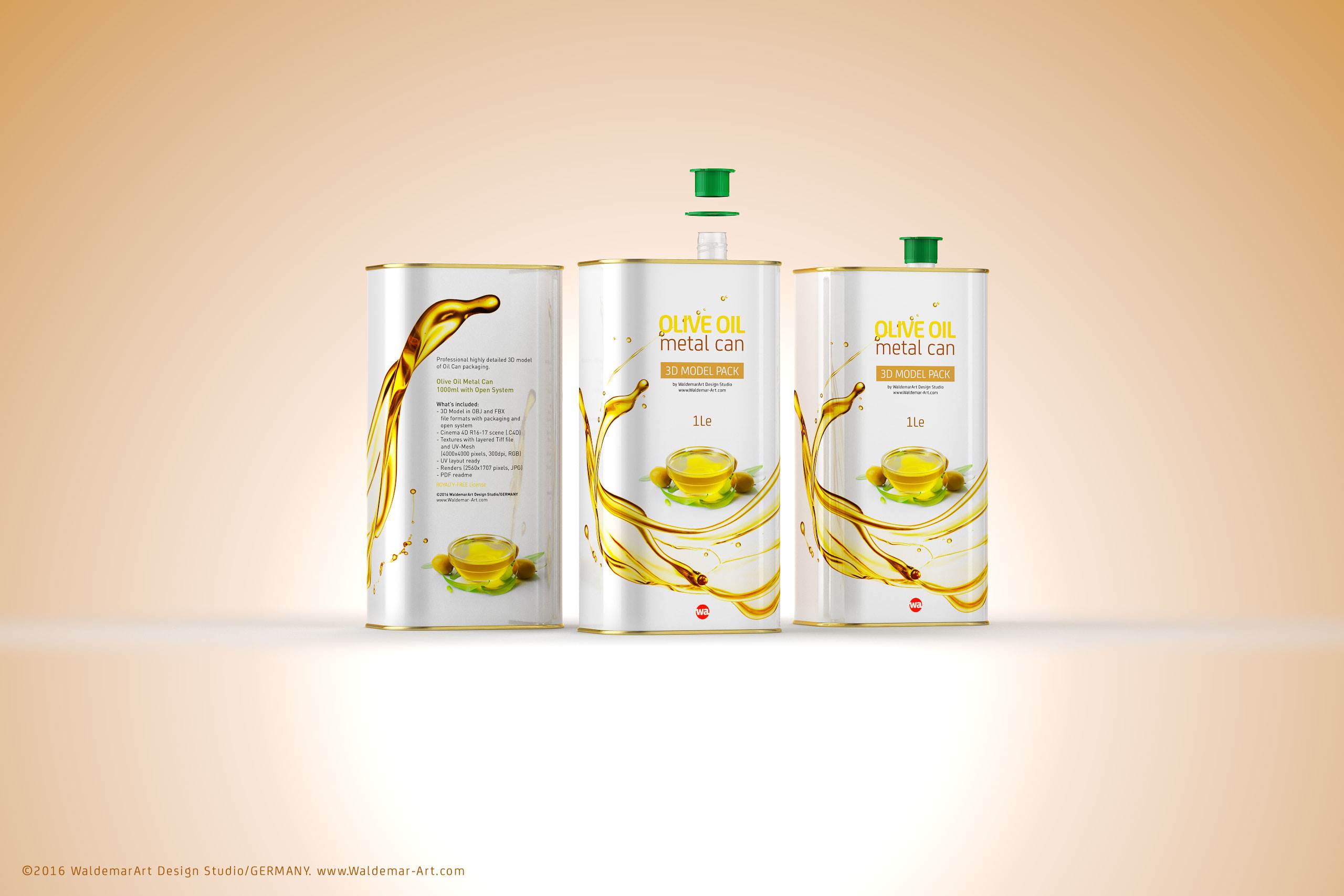 Olive oil Metal Can 1000ml Packaging 3D model