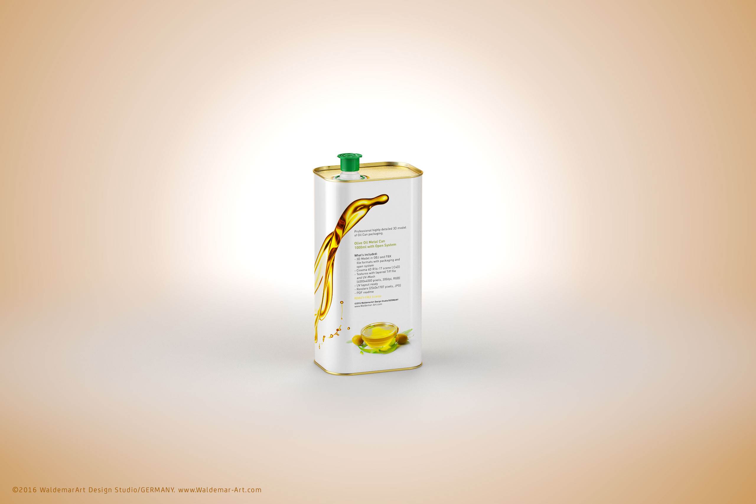 Olive oil Metal Can 1000ml Packaging 3D model