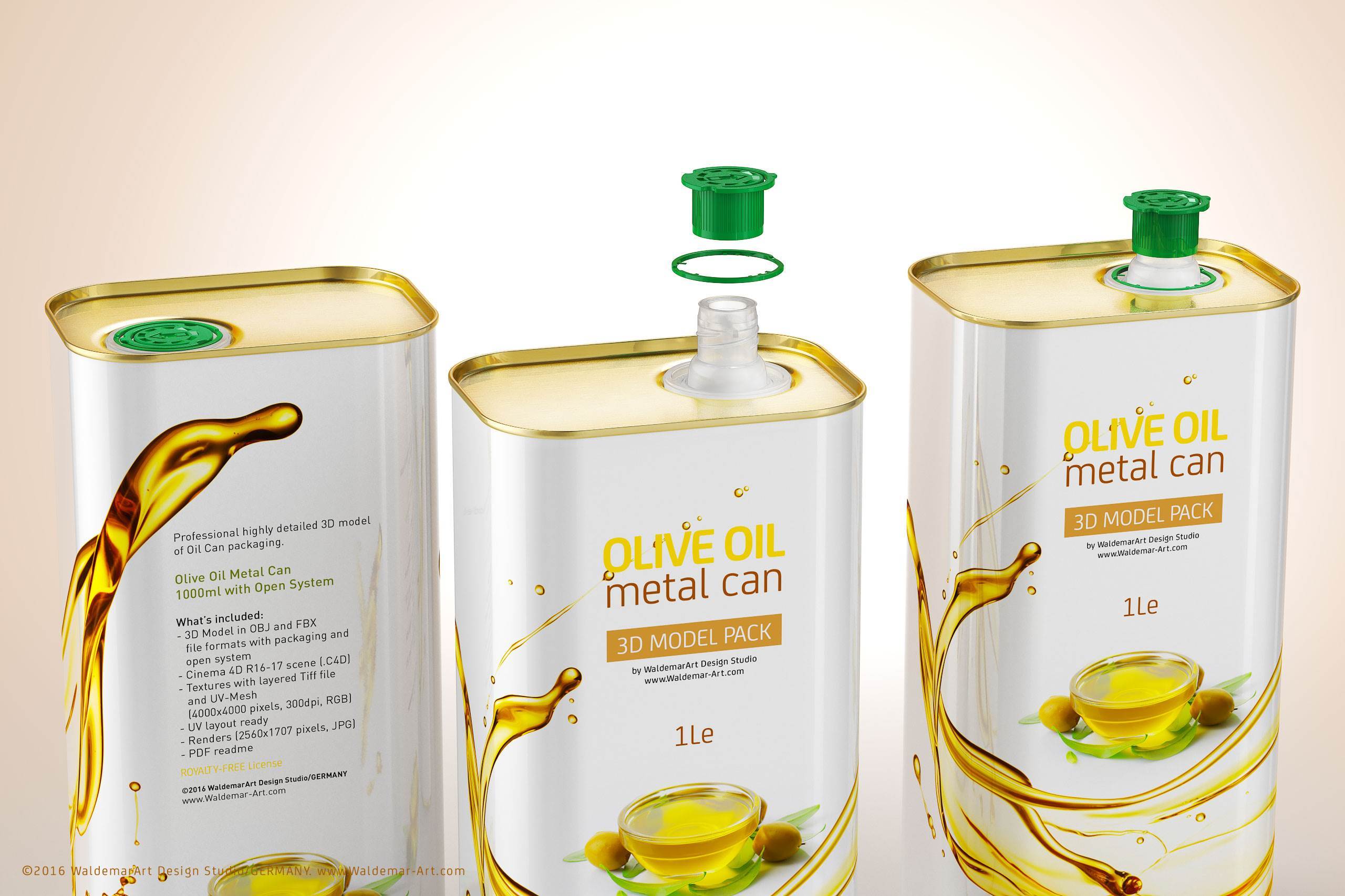 Olive oil Metal Can 1000ml Packaging 3D model