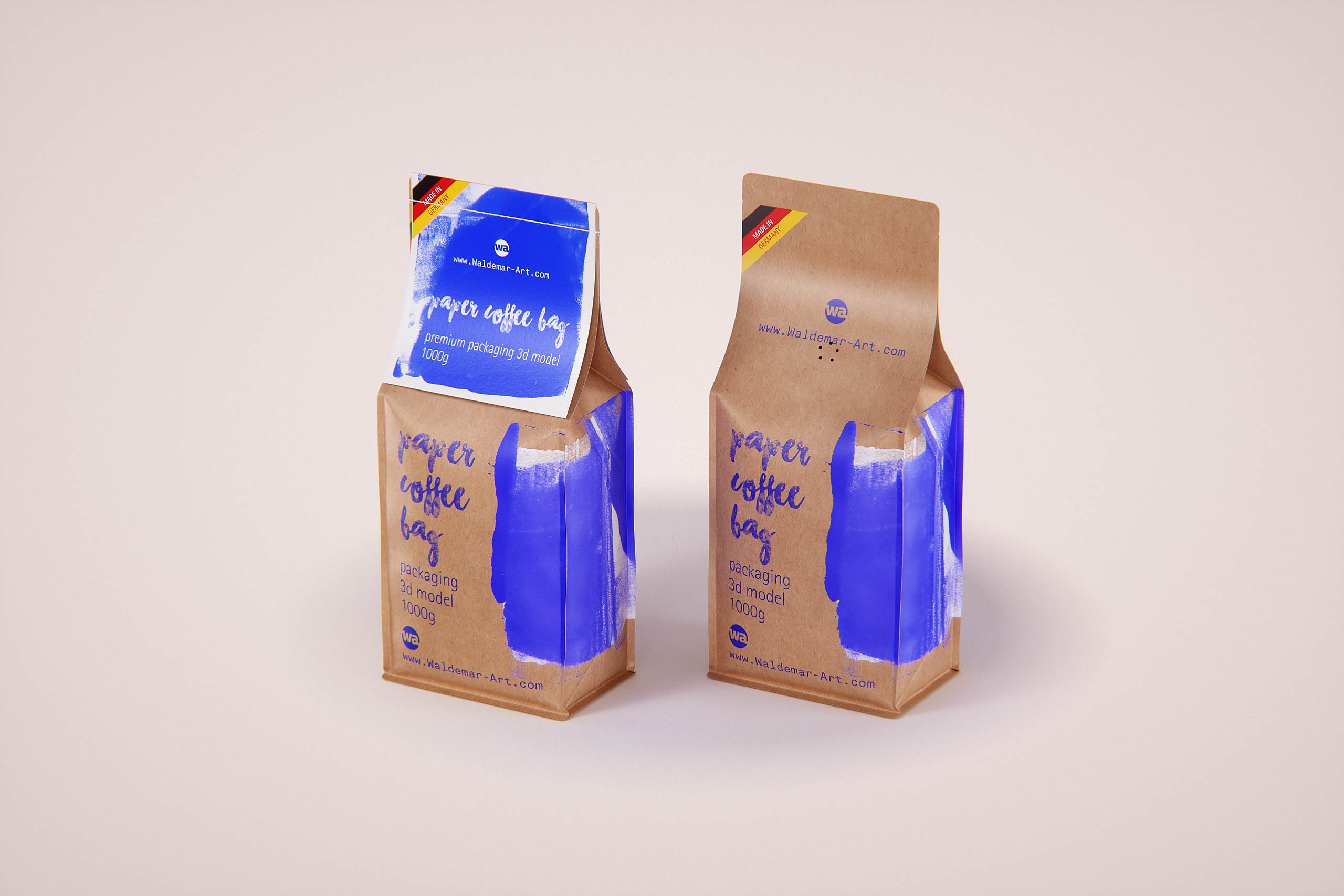 Paper Coffee Bag 1000g with stitches packaging 3D model