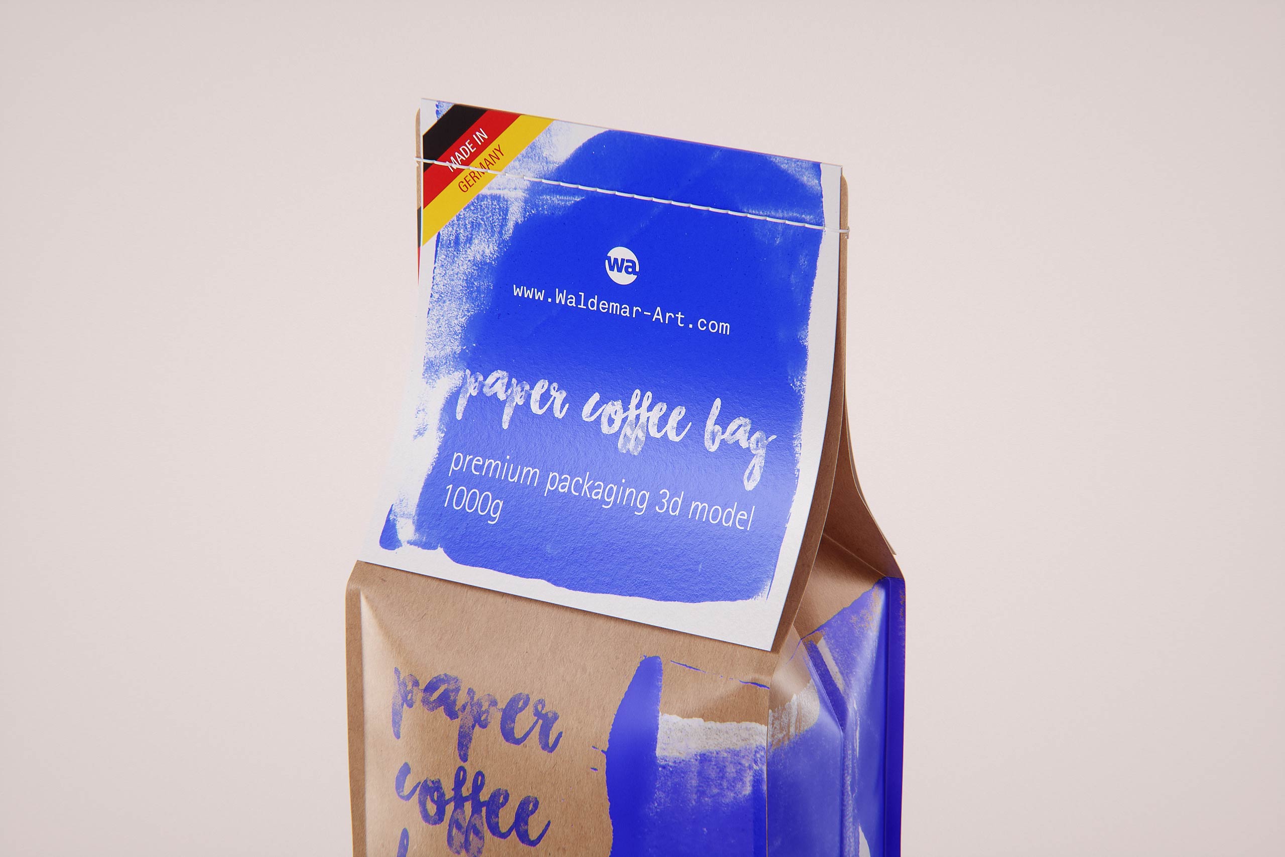 Paper Coffee Bag 1000g with stitches packaging 3D model