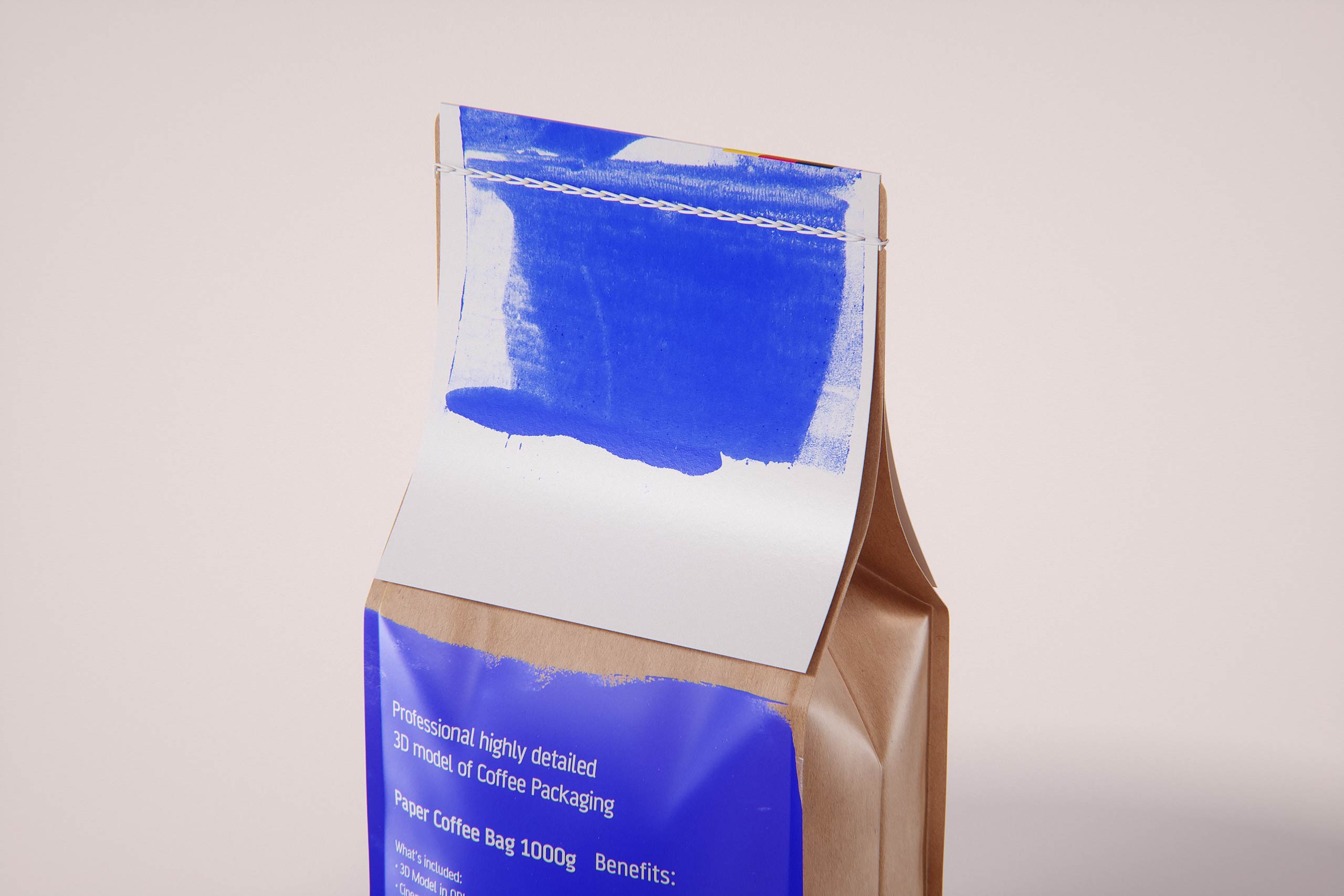 Paper Coffee Bag 1000g with stitches packaging 3D model