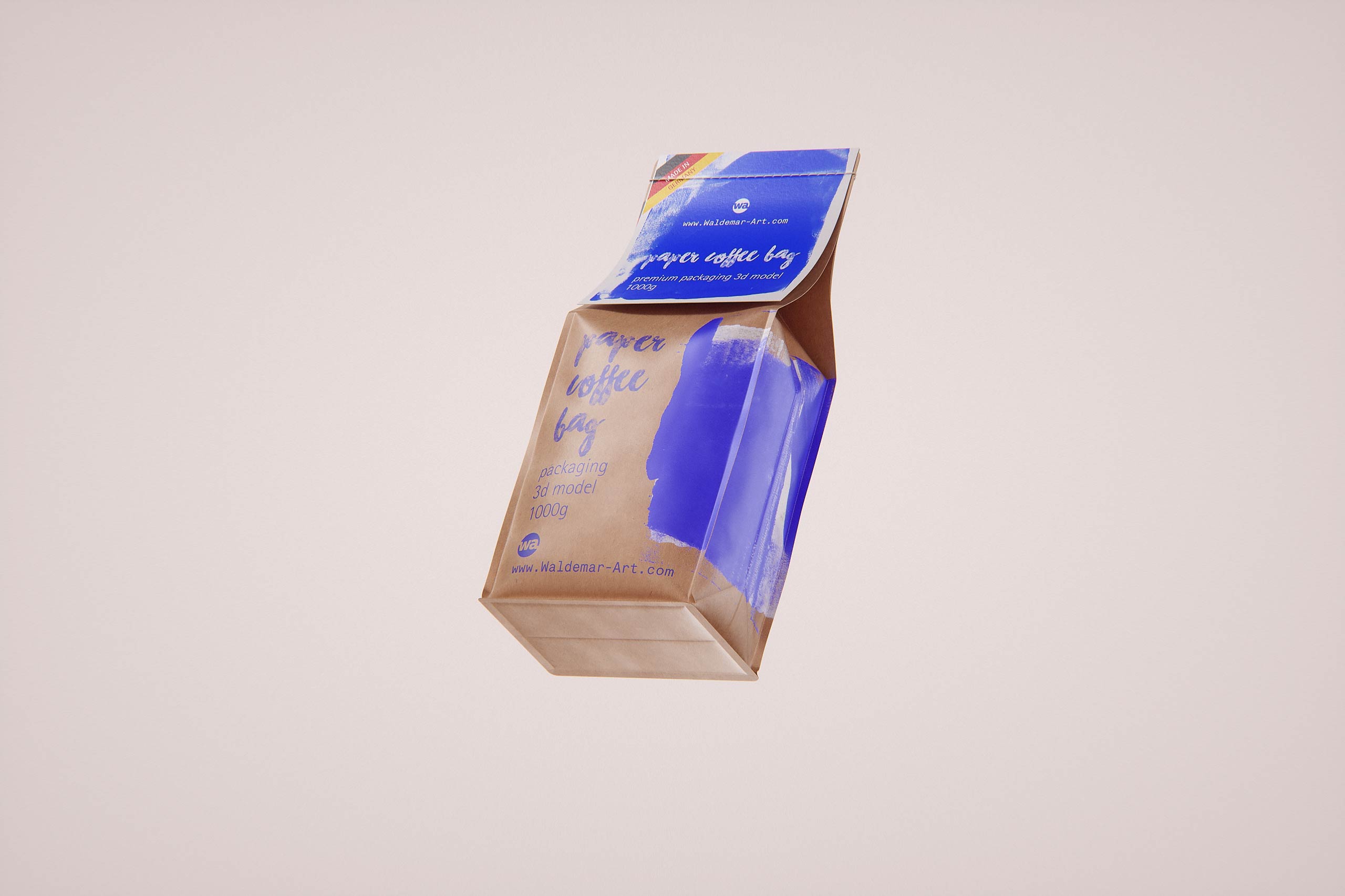 Paper Coffee Bag 1000g with stitches packaging 3D model