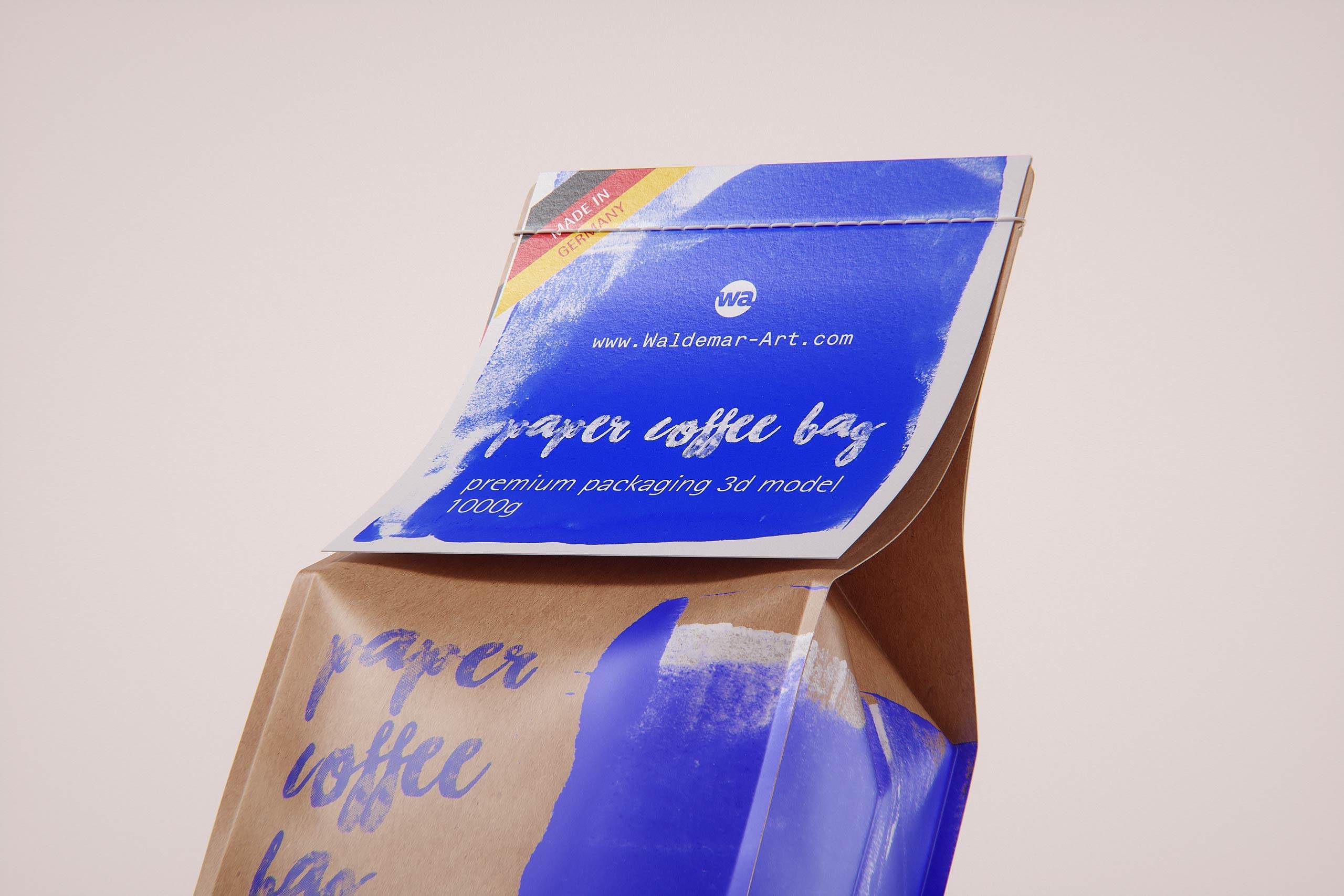Paper Coffee Bag 1000g with stitches packaging 3D model