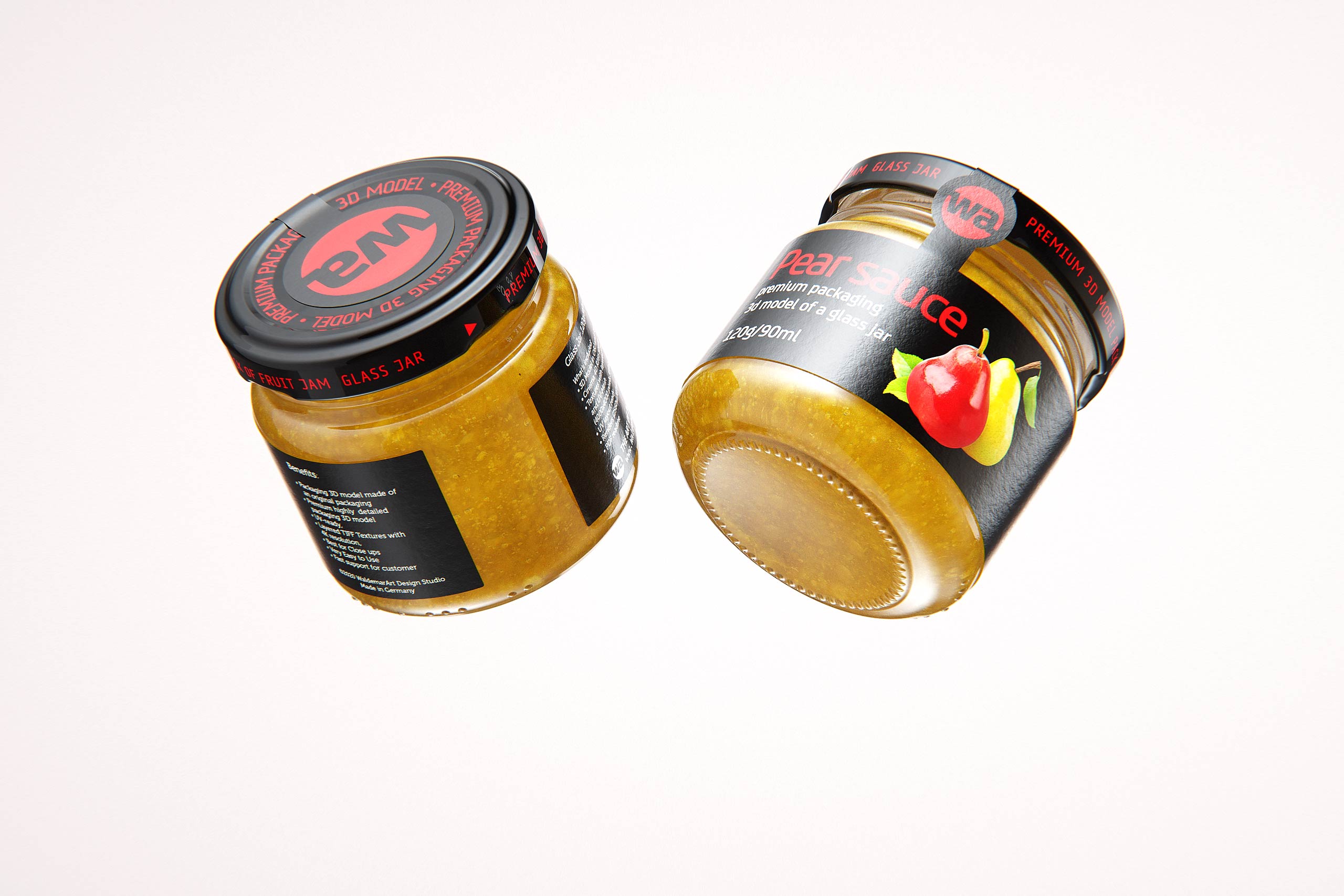 Pear Sauce Glass Jar 120g/90ml packaging 3d model
