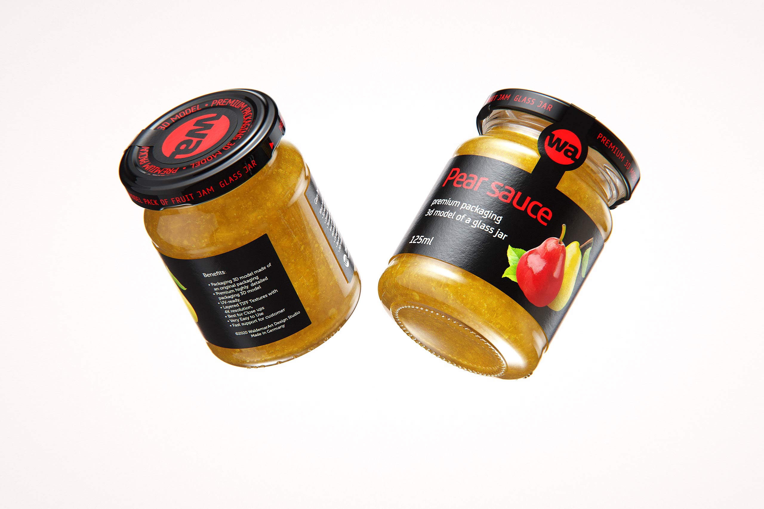 Pear Sauce Glass Jar 125ml packaging 3d model